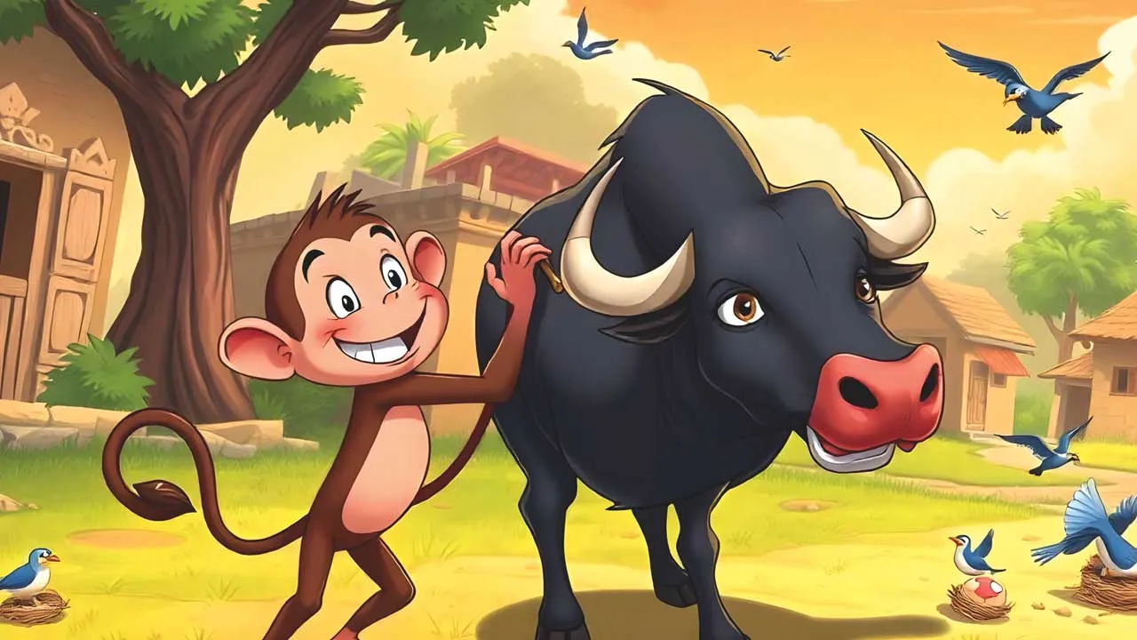 Naughty monkey and giraffe