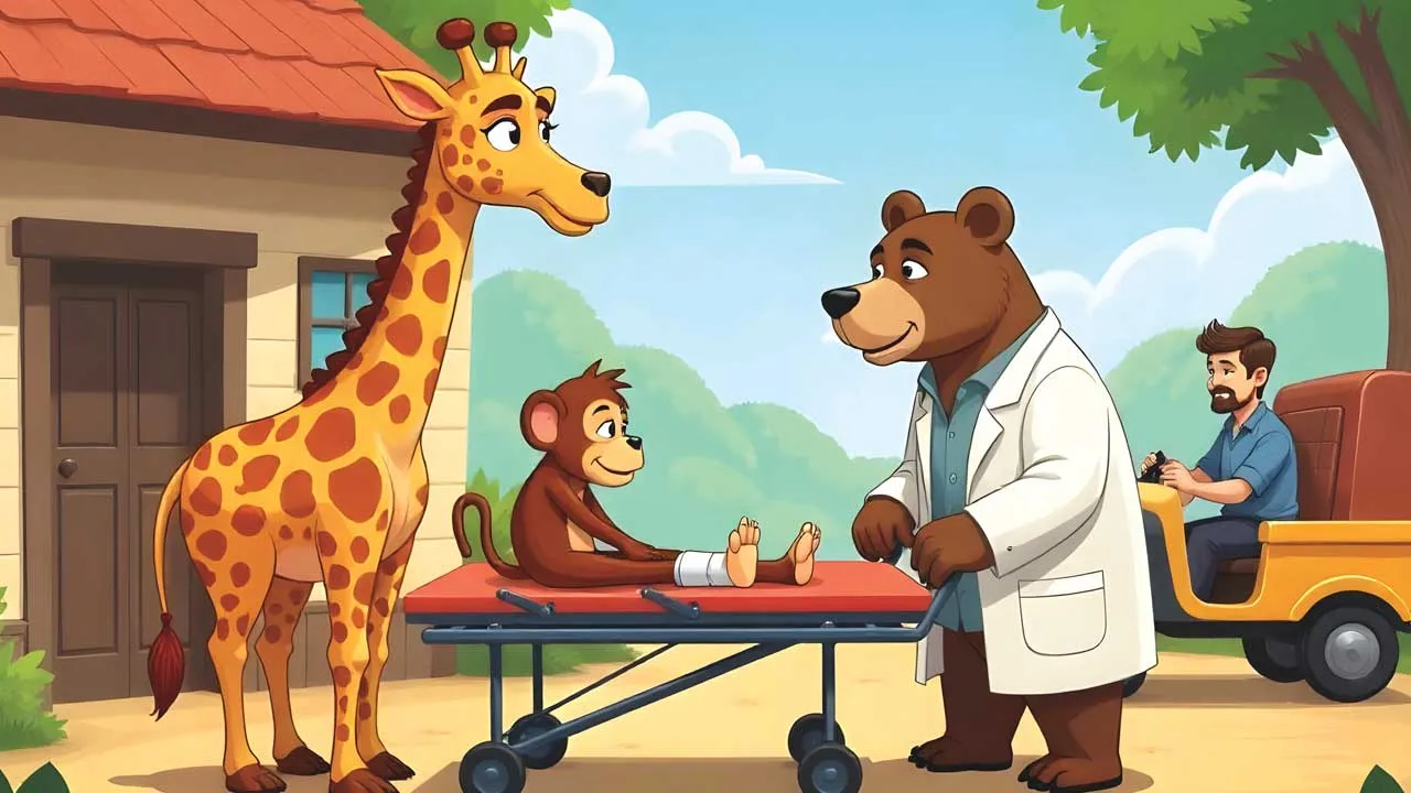Naughty monkey and giraffe