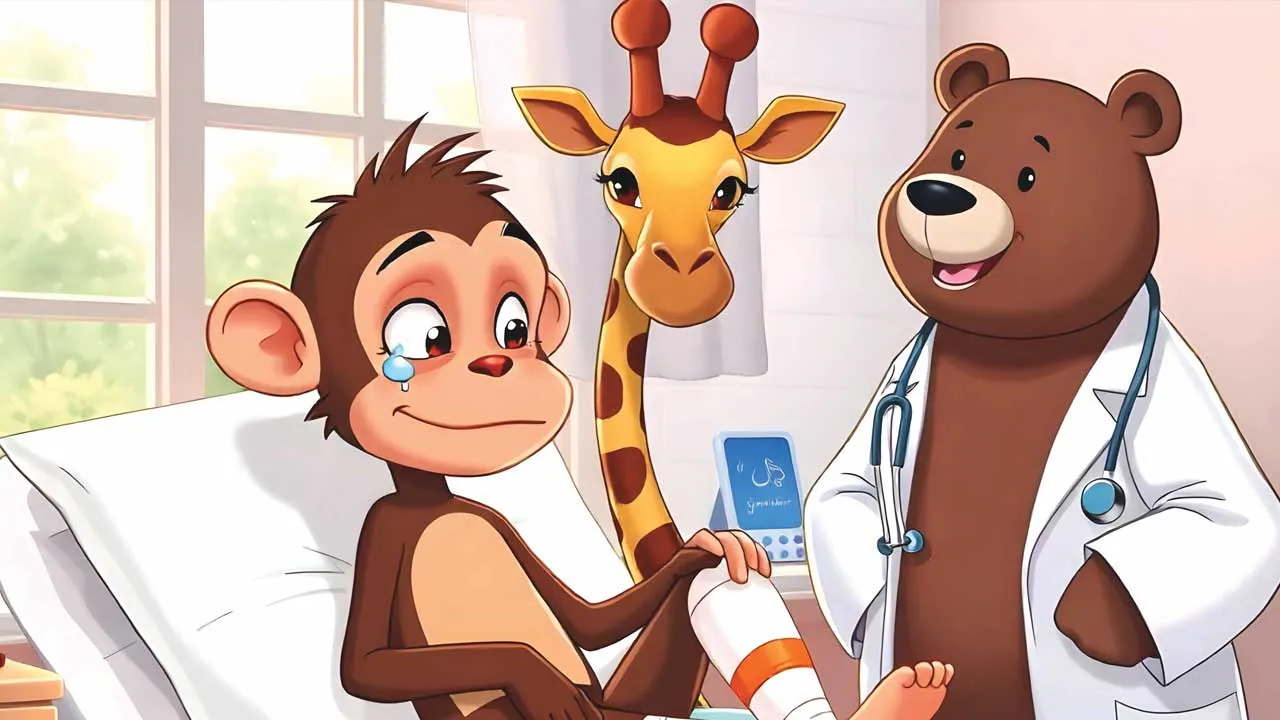 Naughty monkey and giraffe
