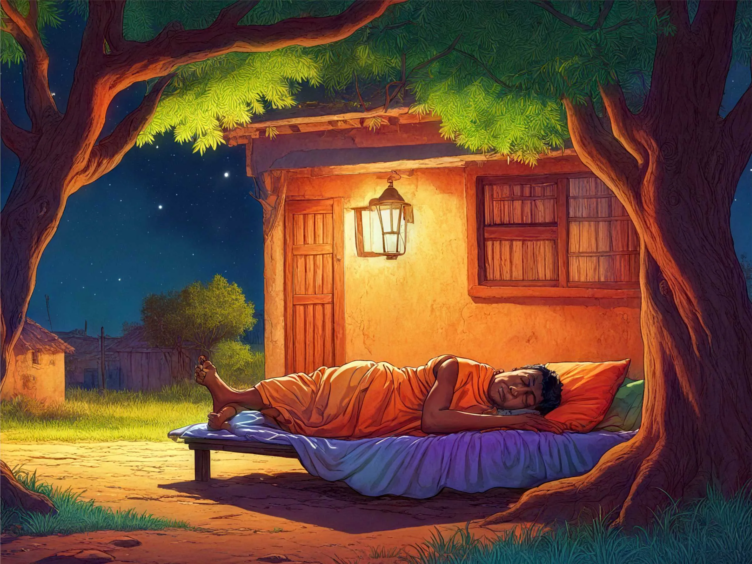 cartoon image of a man sleeping under a tree