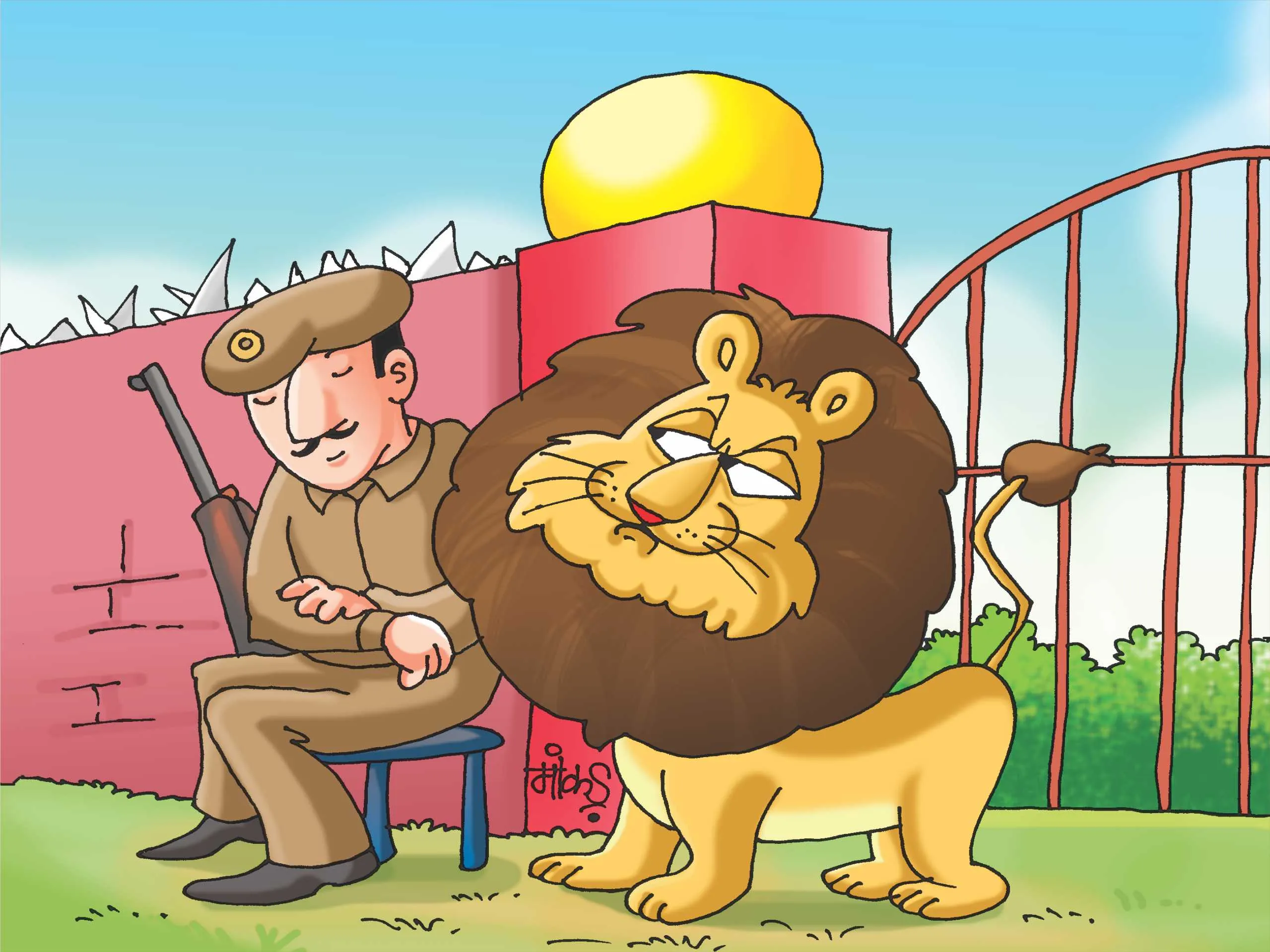 Lion and Watchman cartoon image