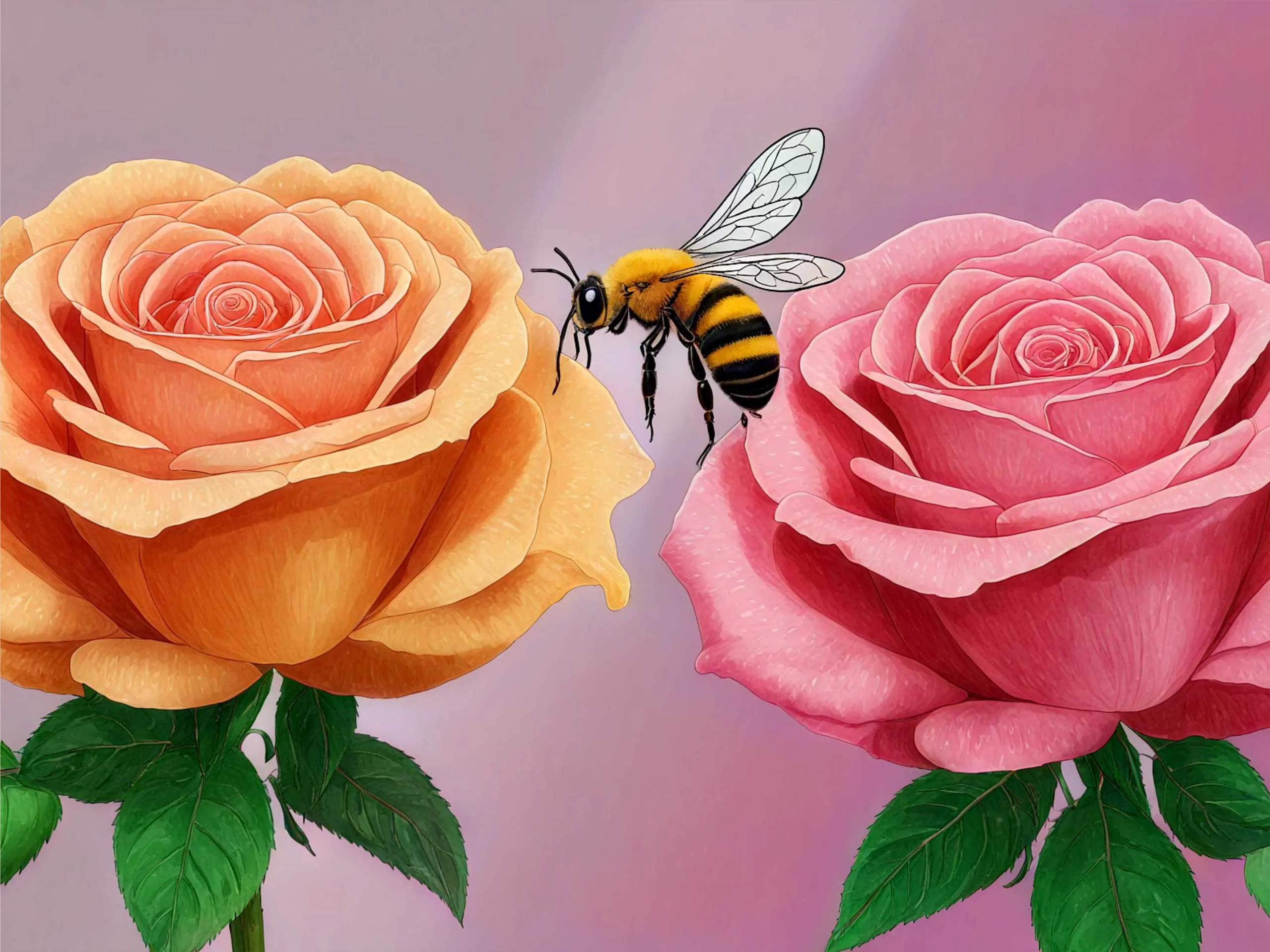 cartoon image of a honey bee on rose