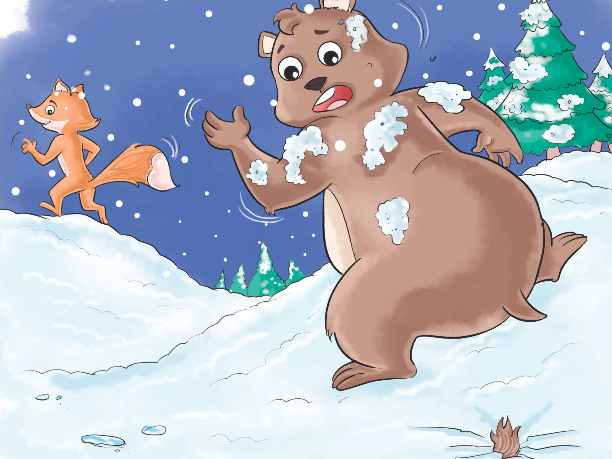 Cartoon image of a bear and fox