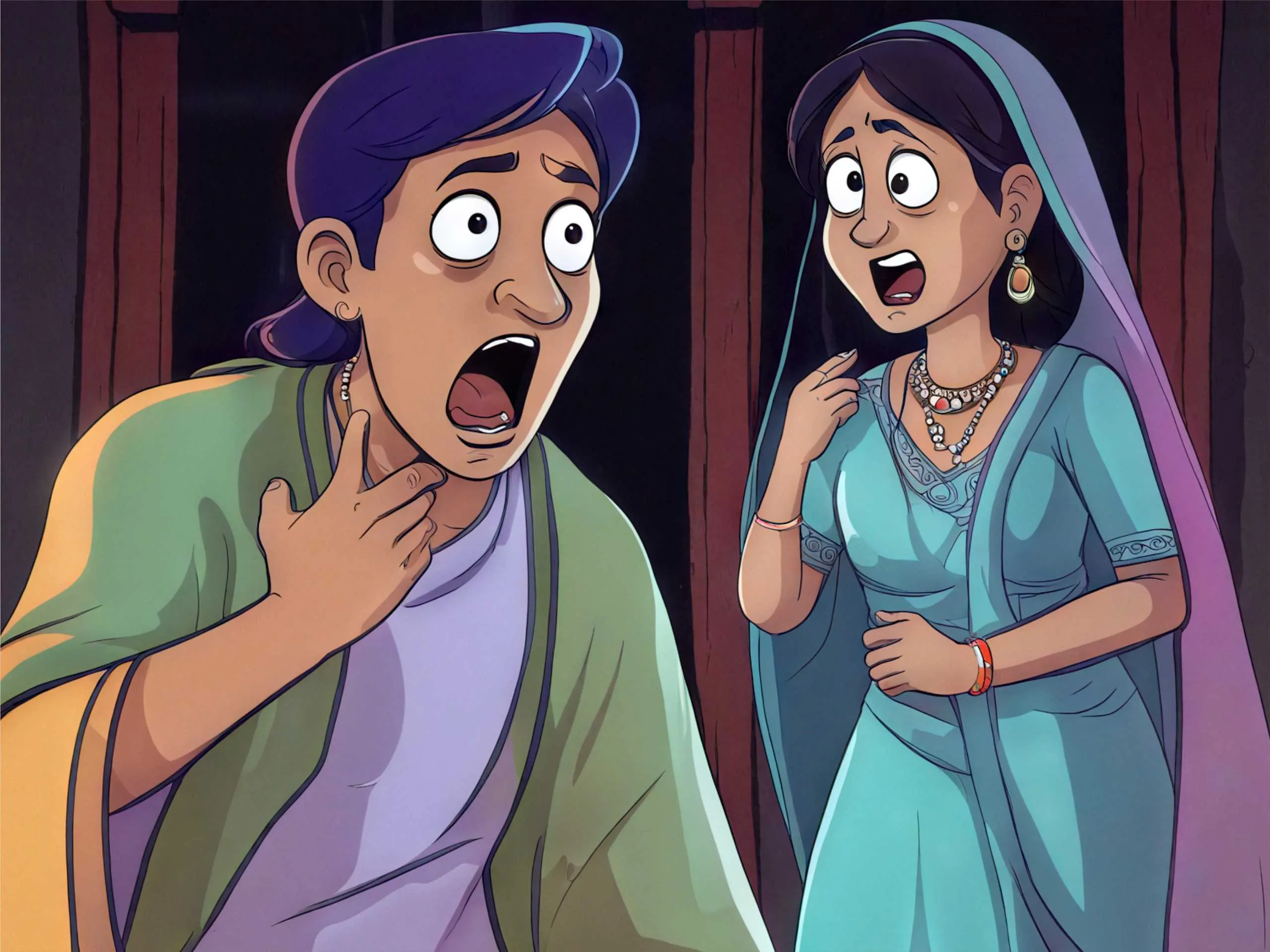 cartoon image of a couple scared of ghost