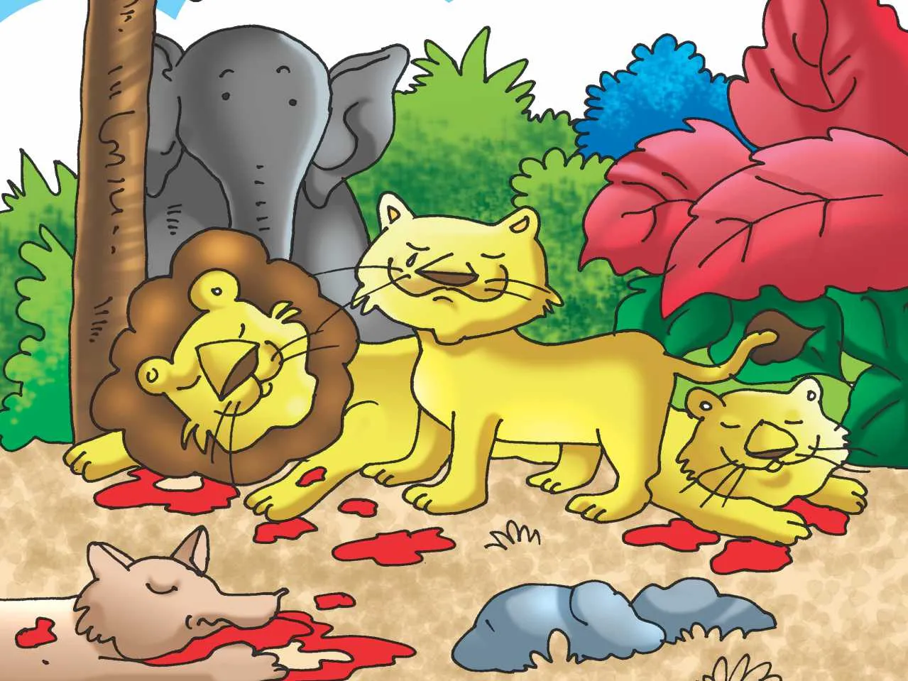 cartoon image of a lion cub in jungle