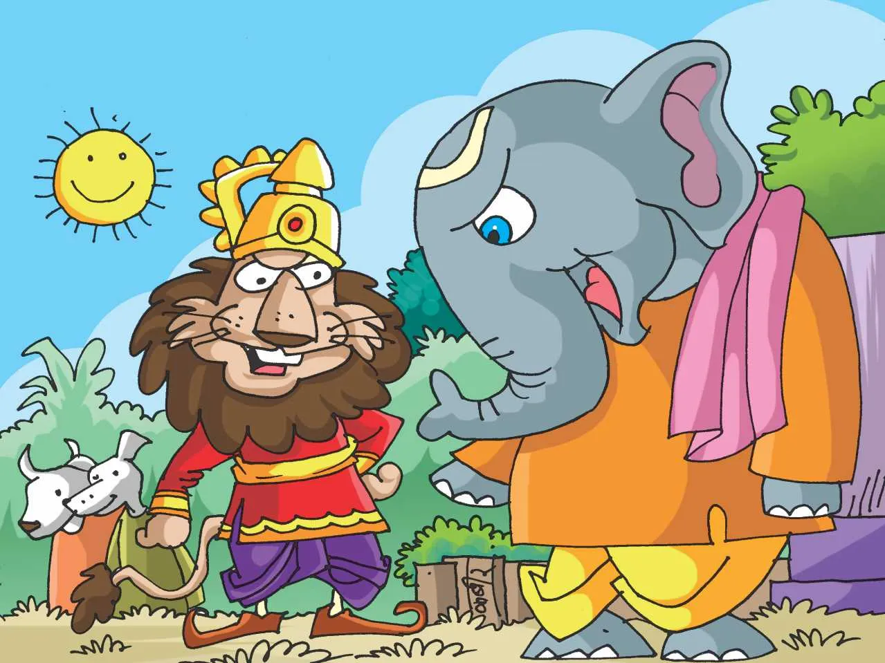 cartoon image of lion and elephant talking