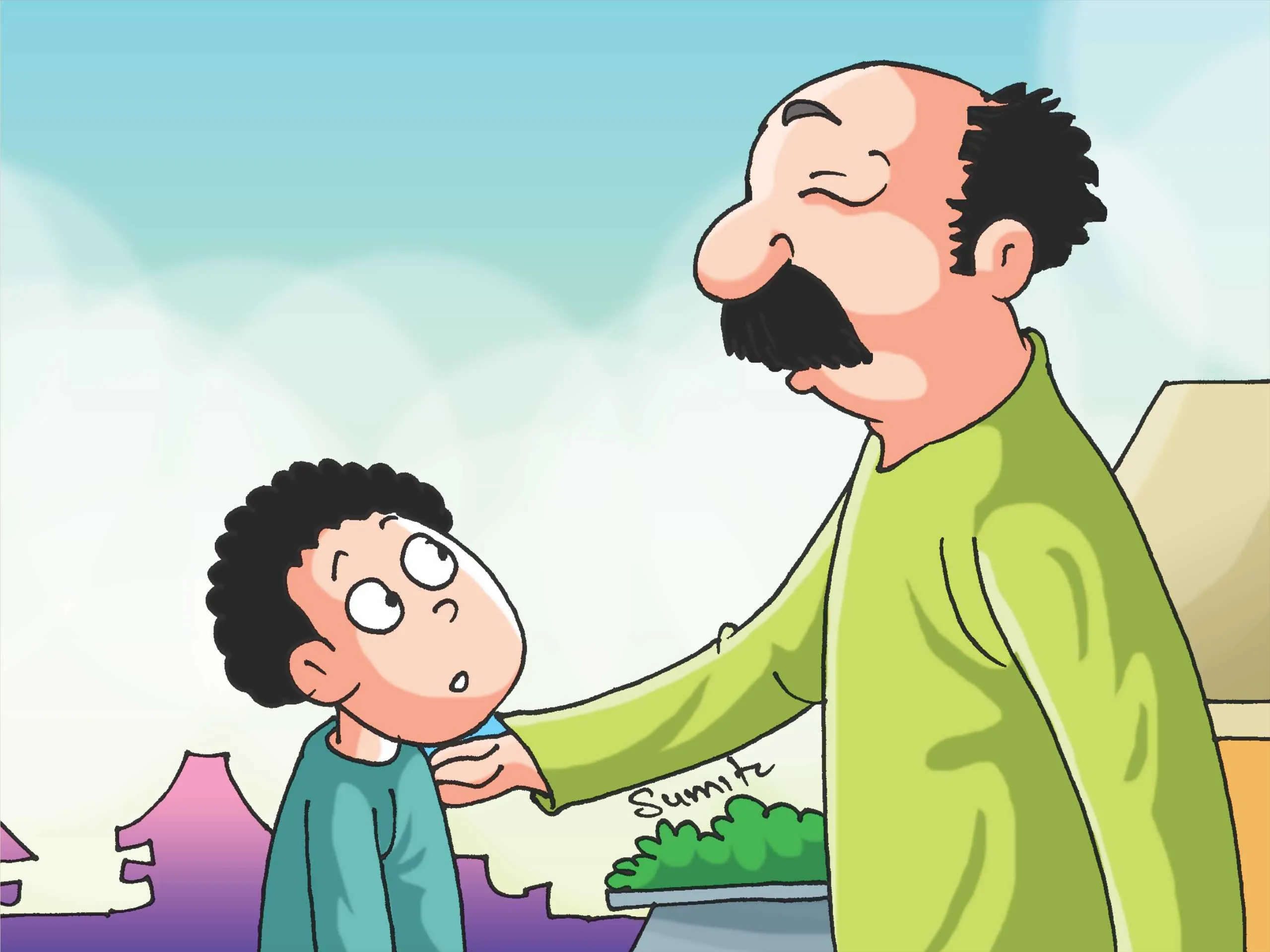 Blind Man with a boy cartoon image