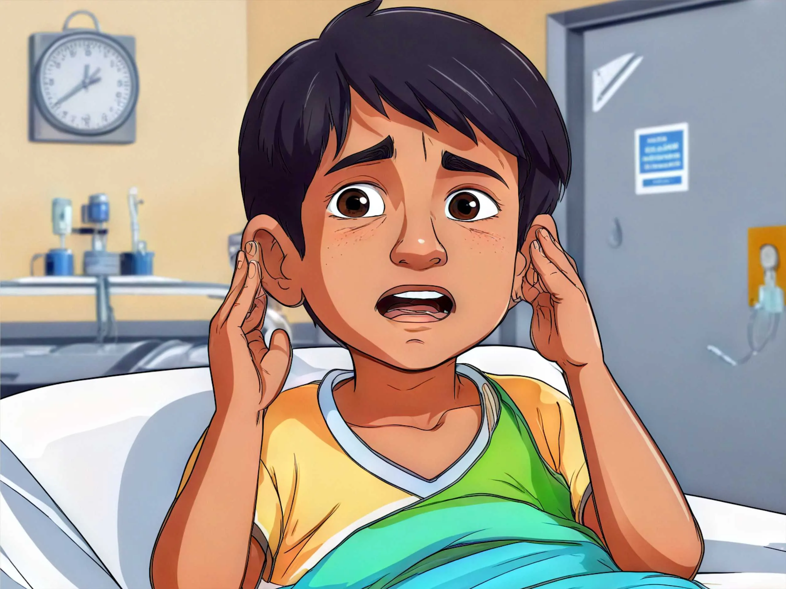 cartoon image of a boy in hospital