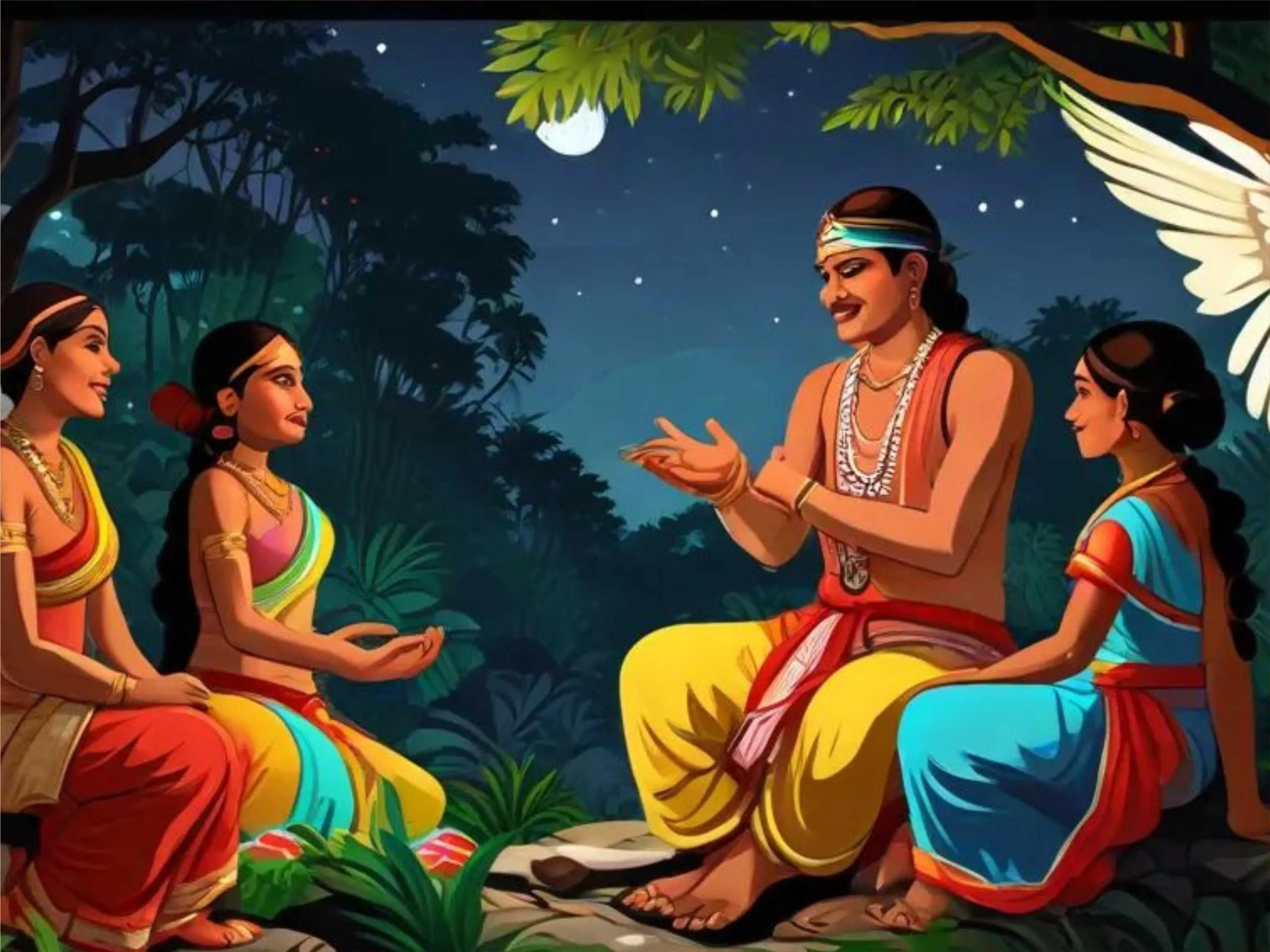 cartoon image of indian village man talking to angels