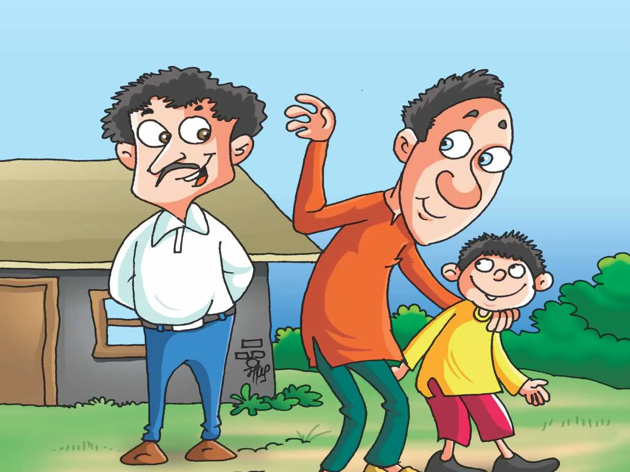 Two man with a kid cartoon image