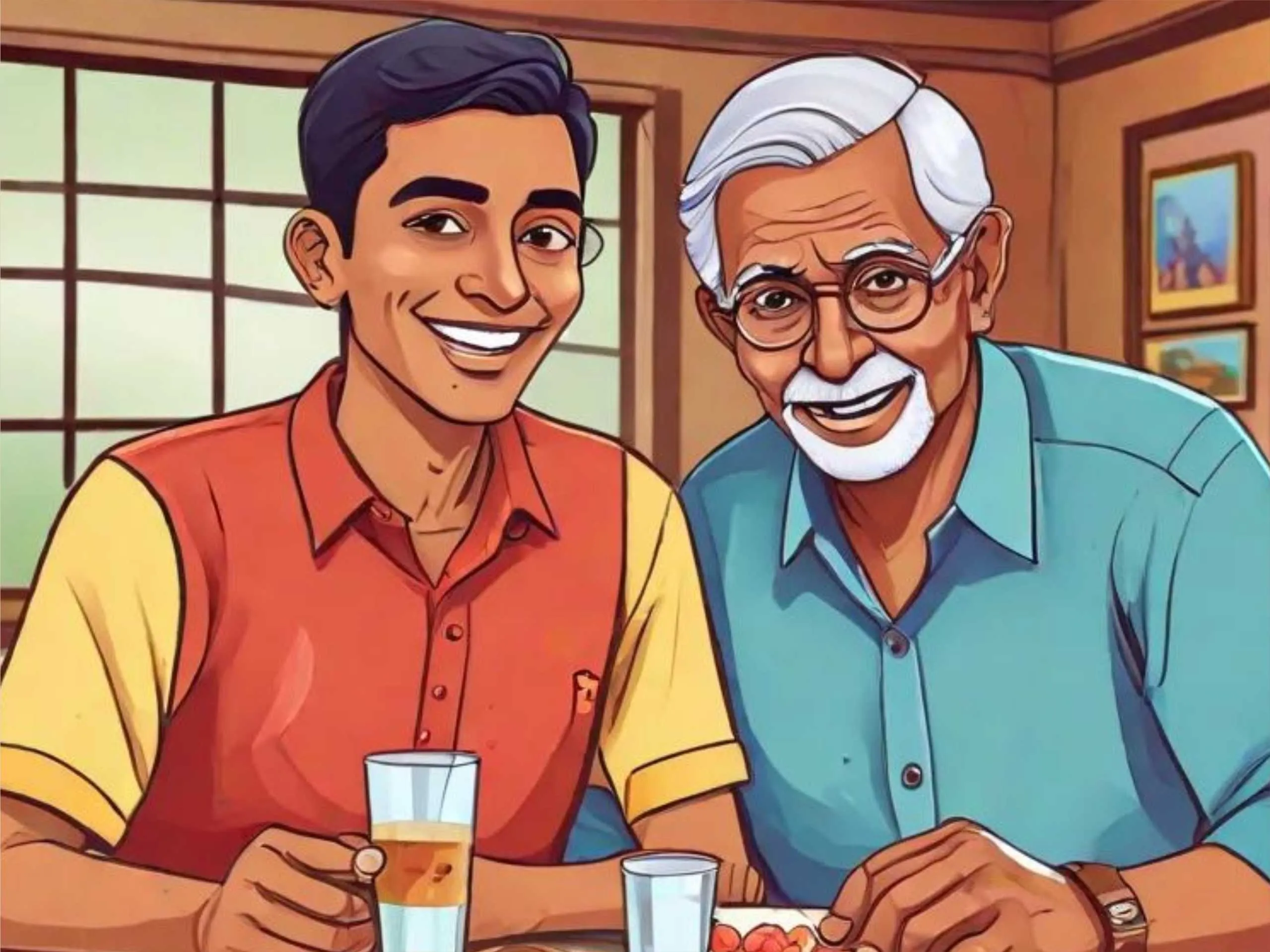 cartoon image of a man with his father