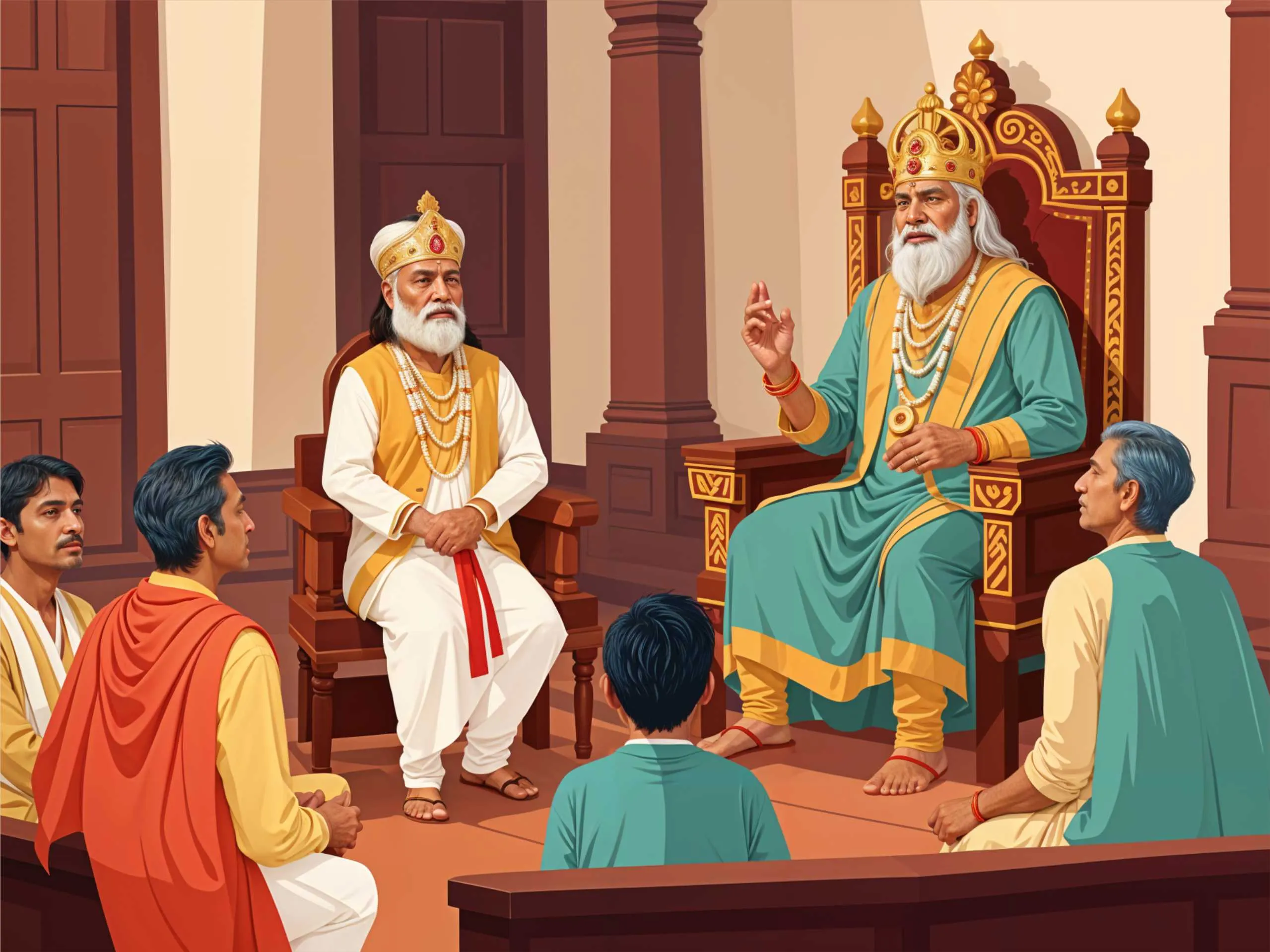 Cartoon image of Indian king in his court