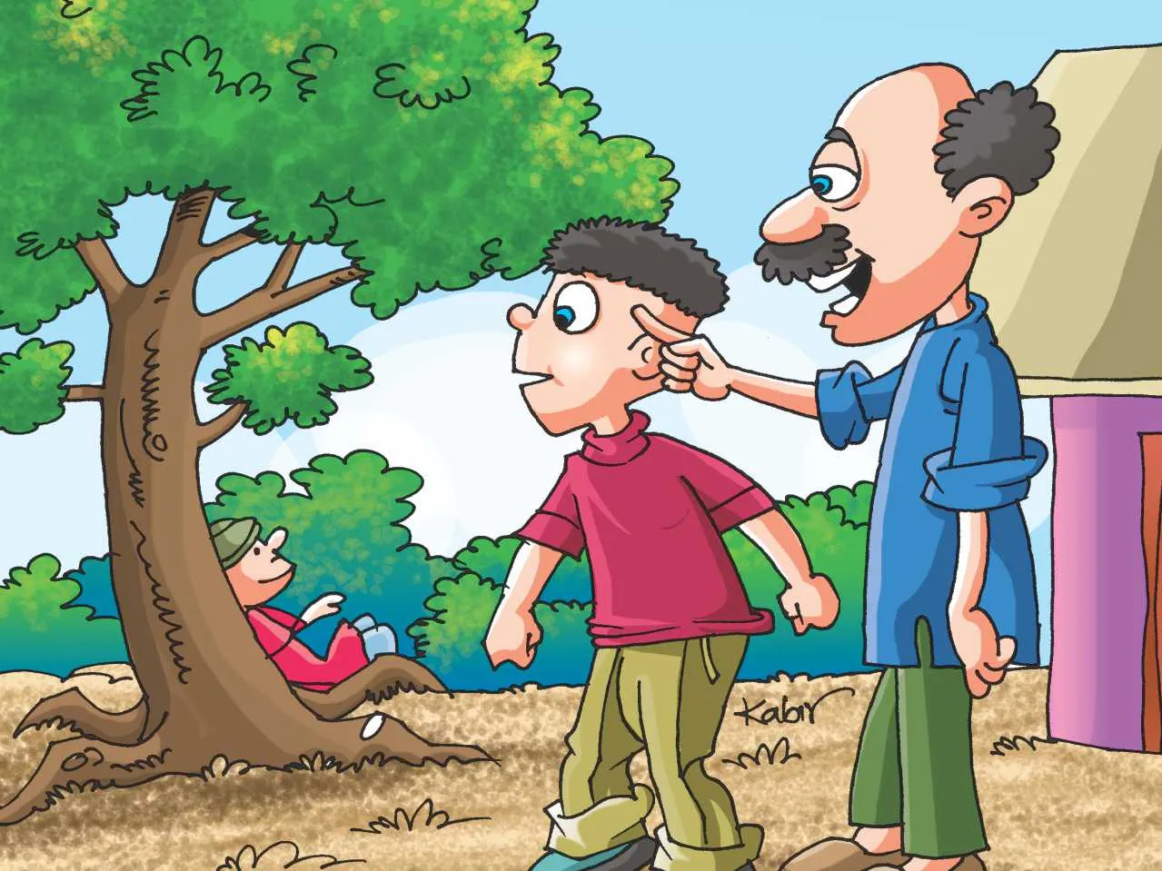 Boy with his grandfather cartoon image