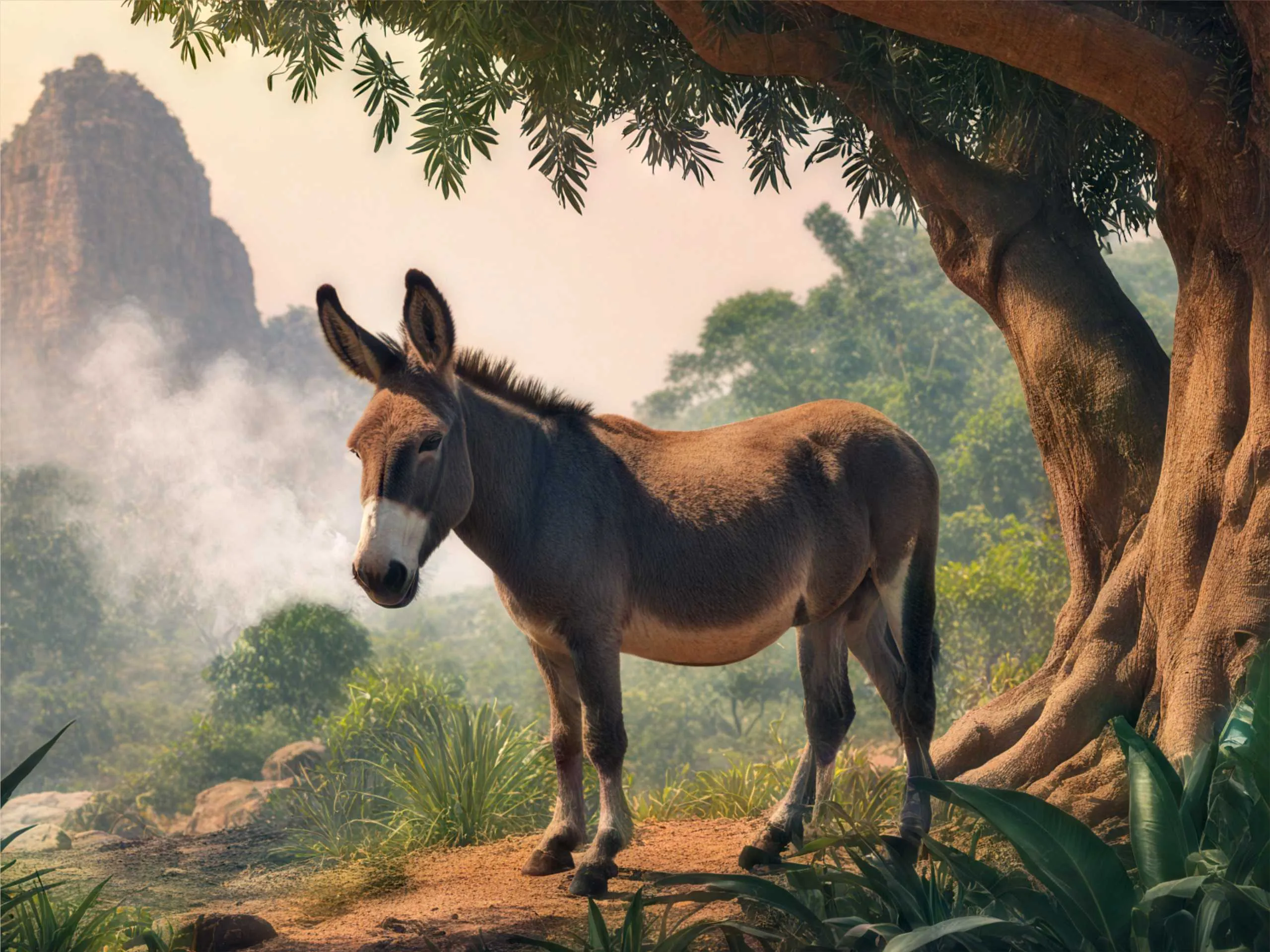 Cartoon image of a donkey in jungle