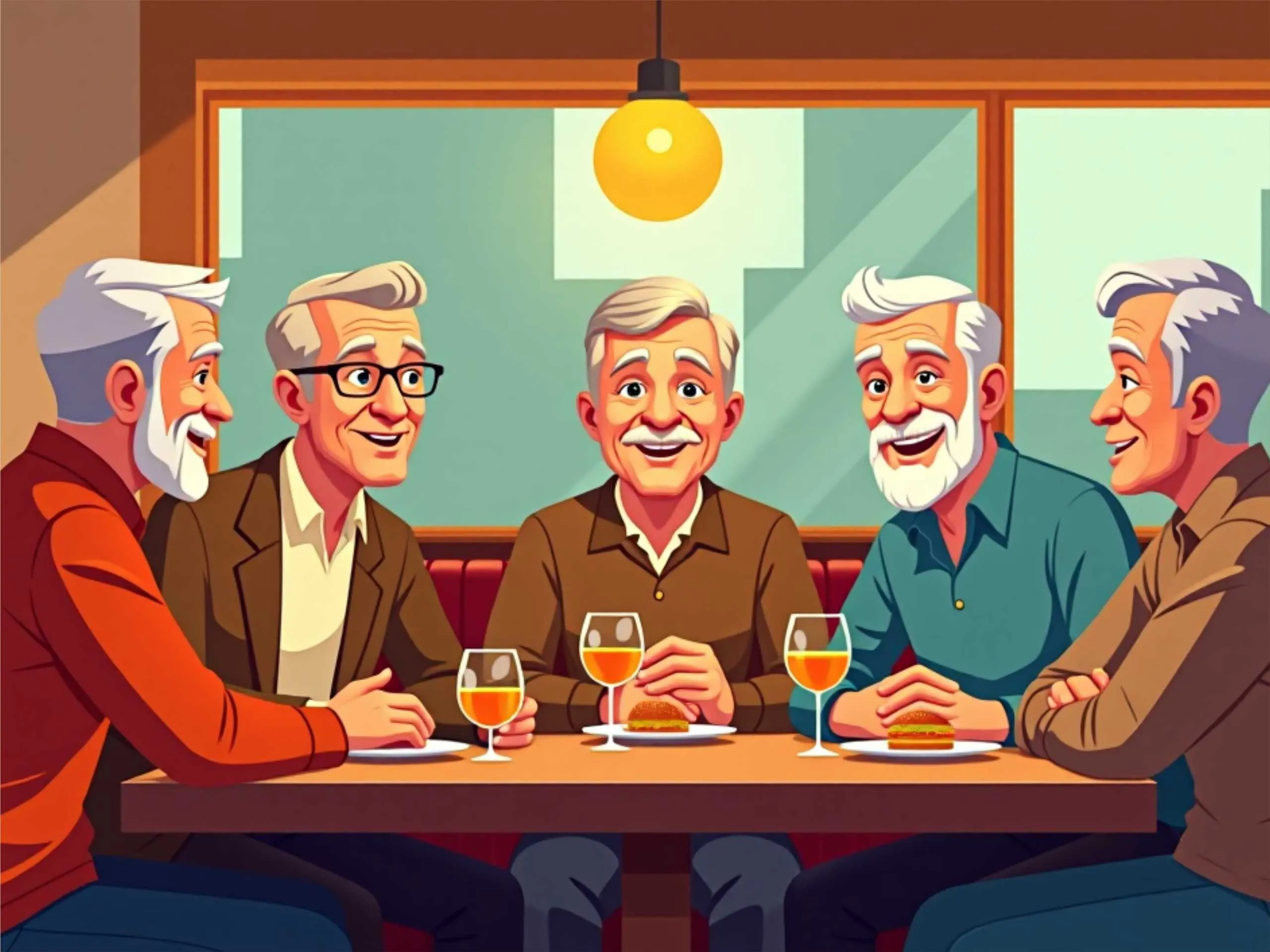 cartoon image of five old man