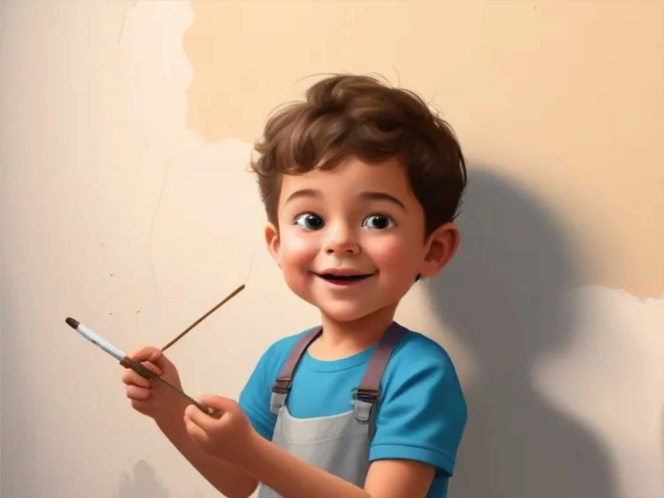 Kid with a painting brush in hand cartoon image