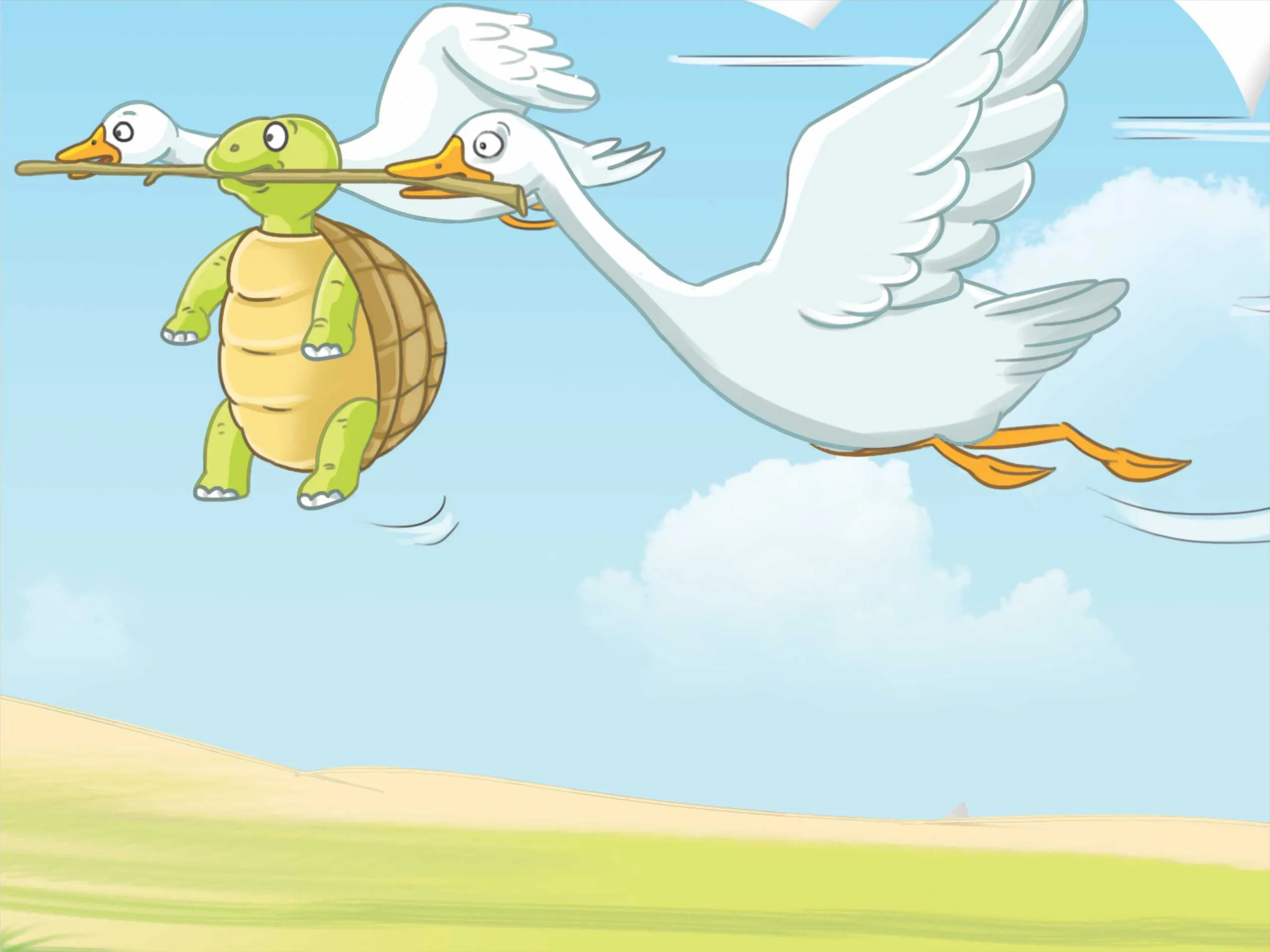 Tortoise and Swan cartoon image