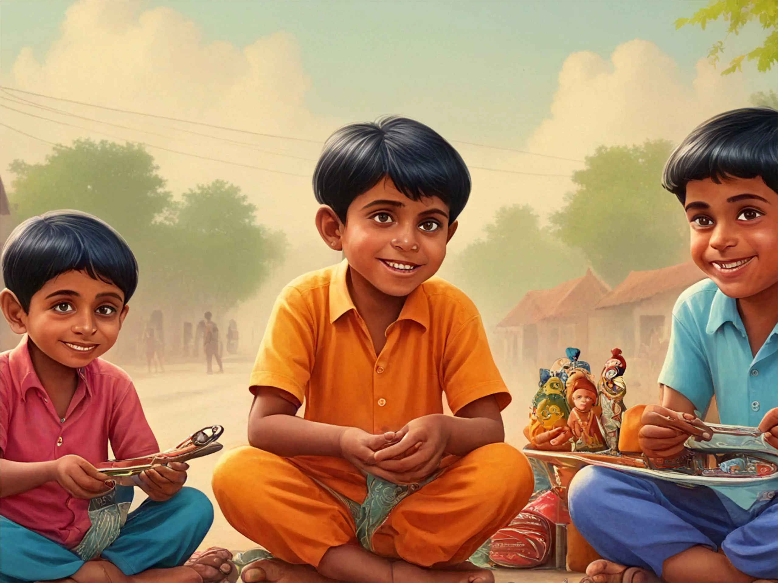 cartoon image of Indian village boys