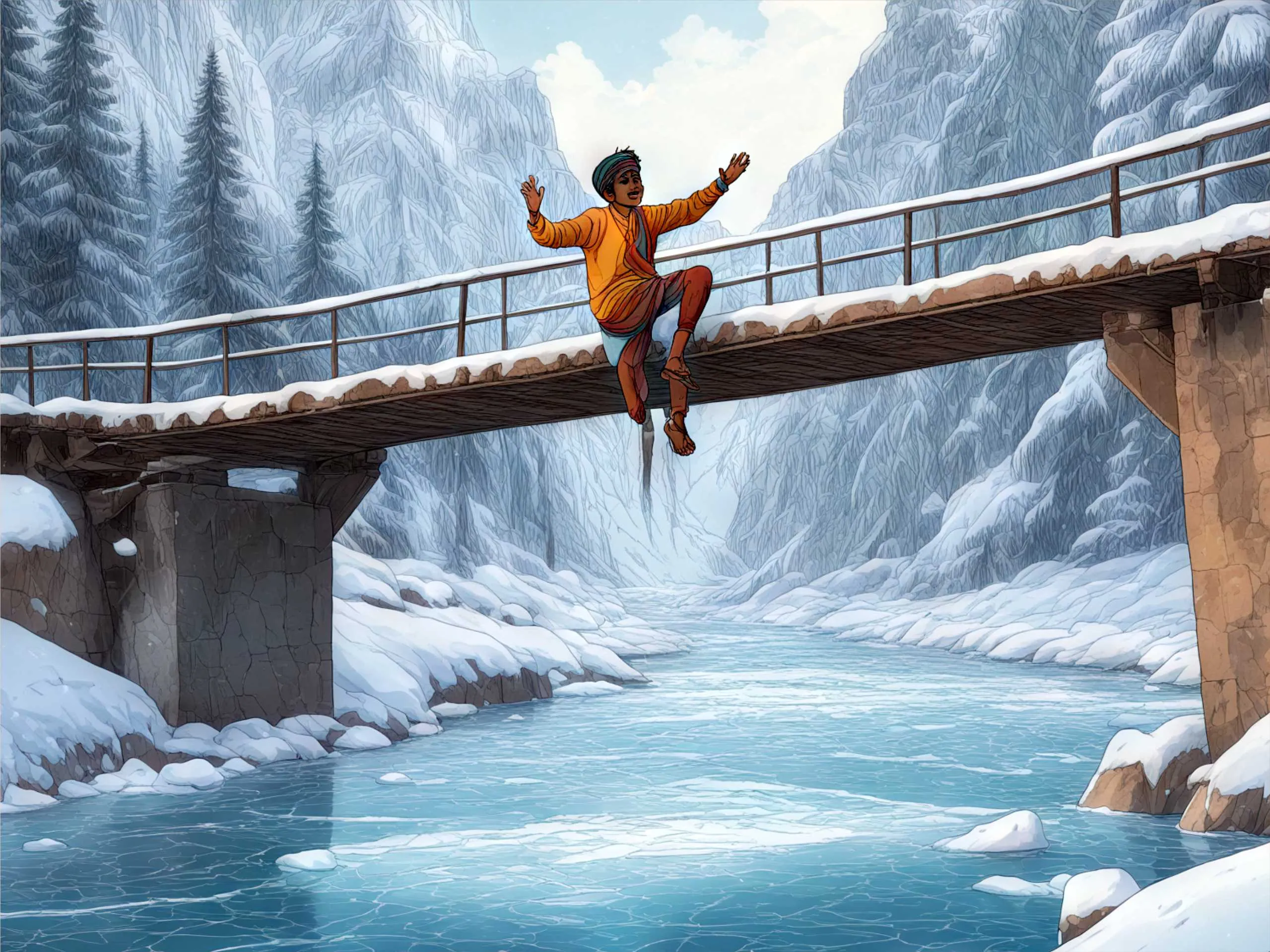 cartoon image of a man falling from a bridge