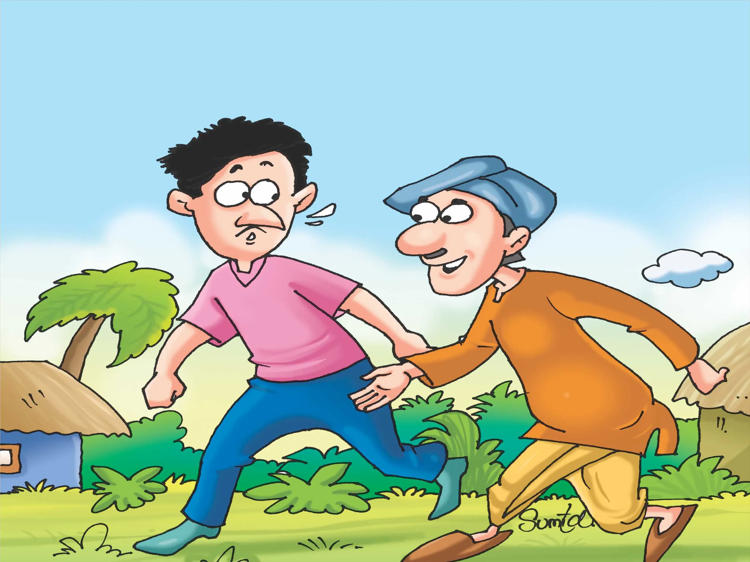 Farmer and greedy man cartoon image