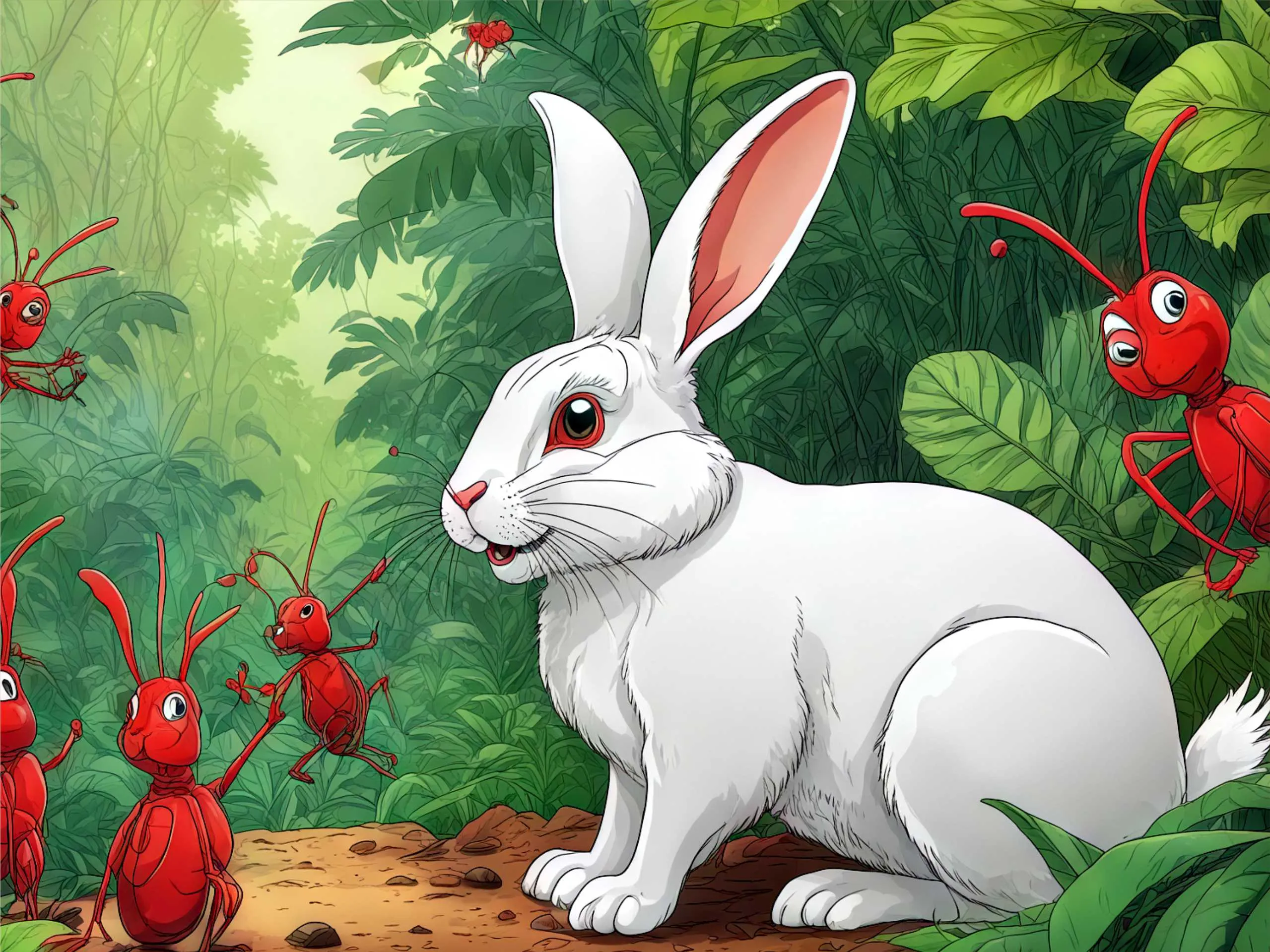 cartoon image of a rabbit with ants