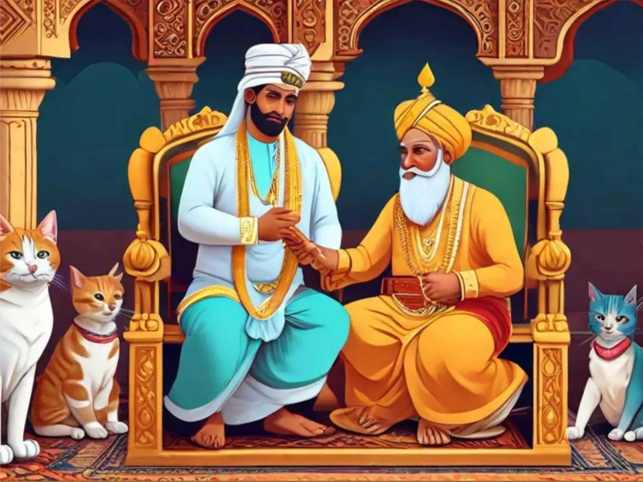 cartoon image of king with cats