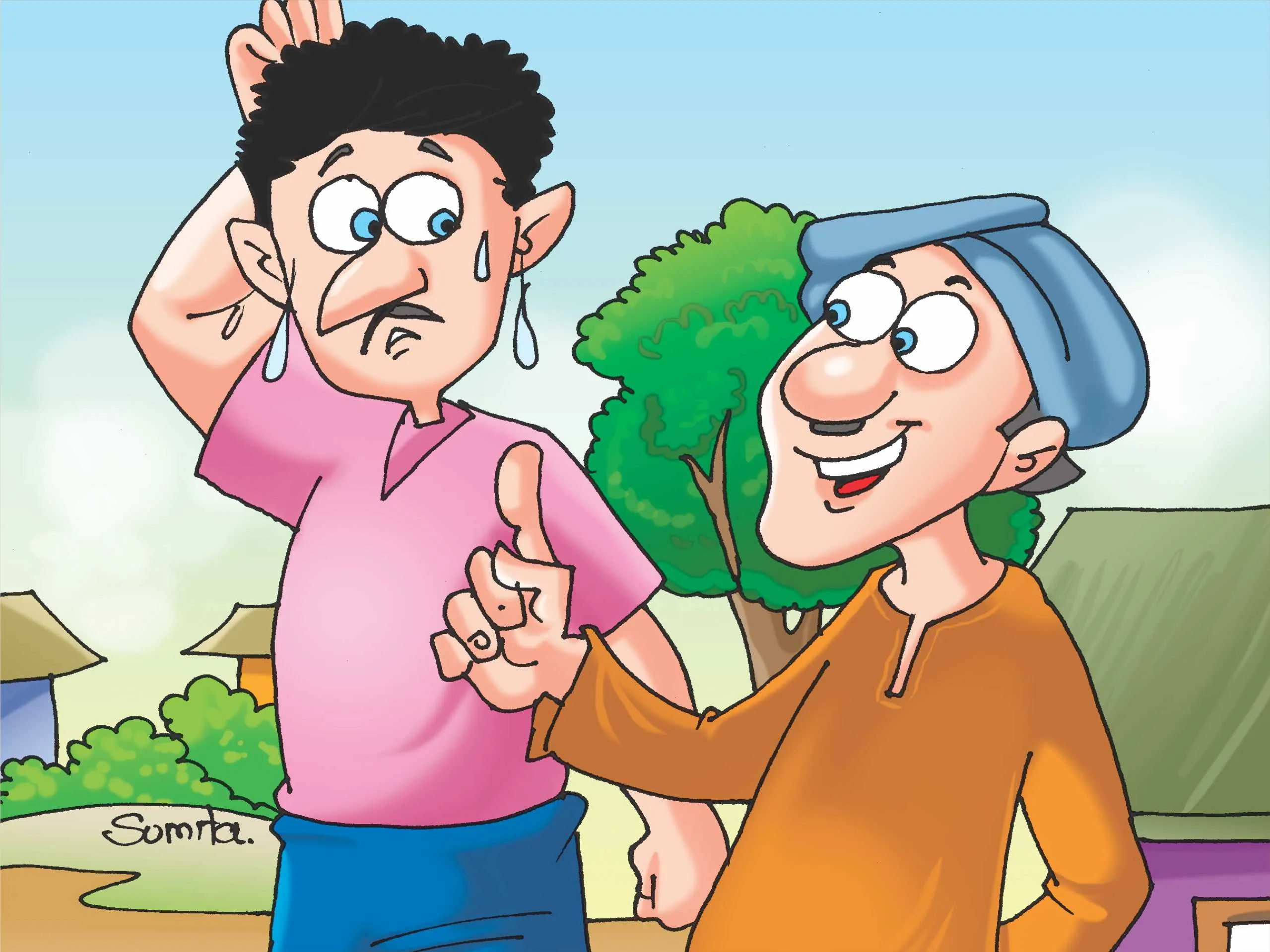 Farmer and greedy man cartoon image