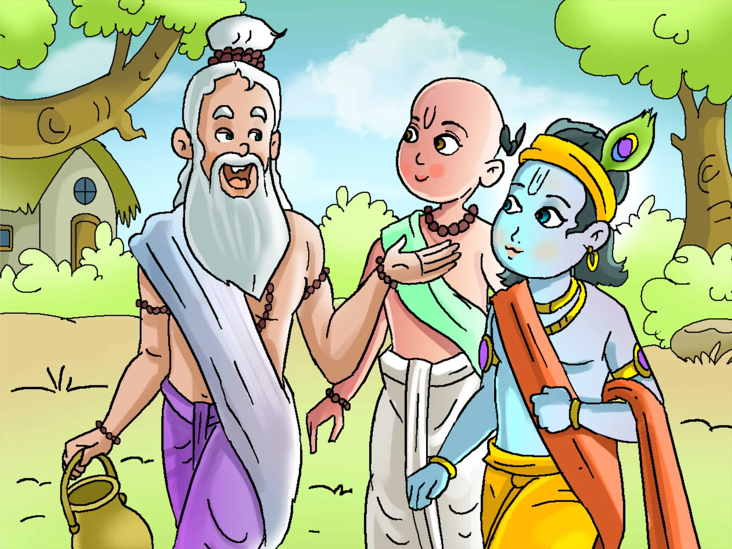 shri krishna with his teacher and friend