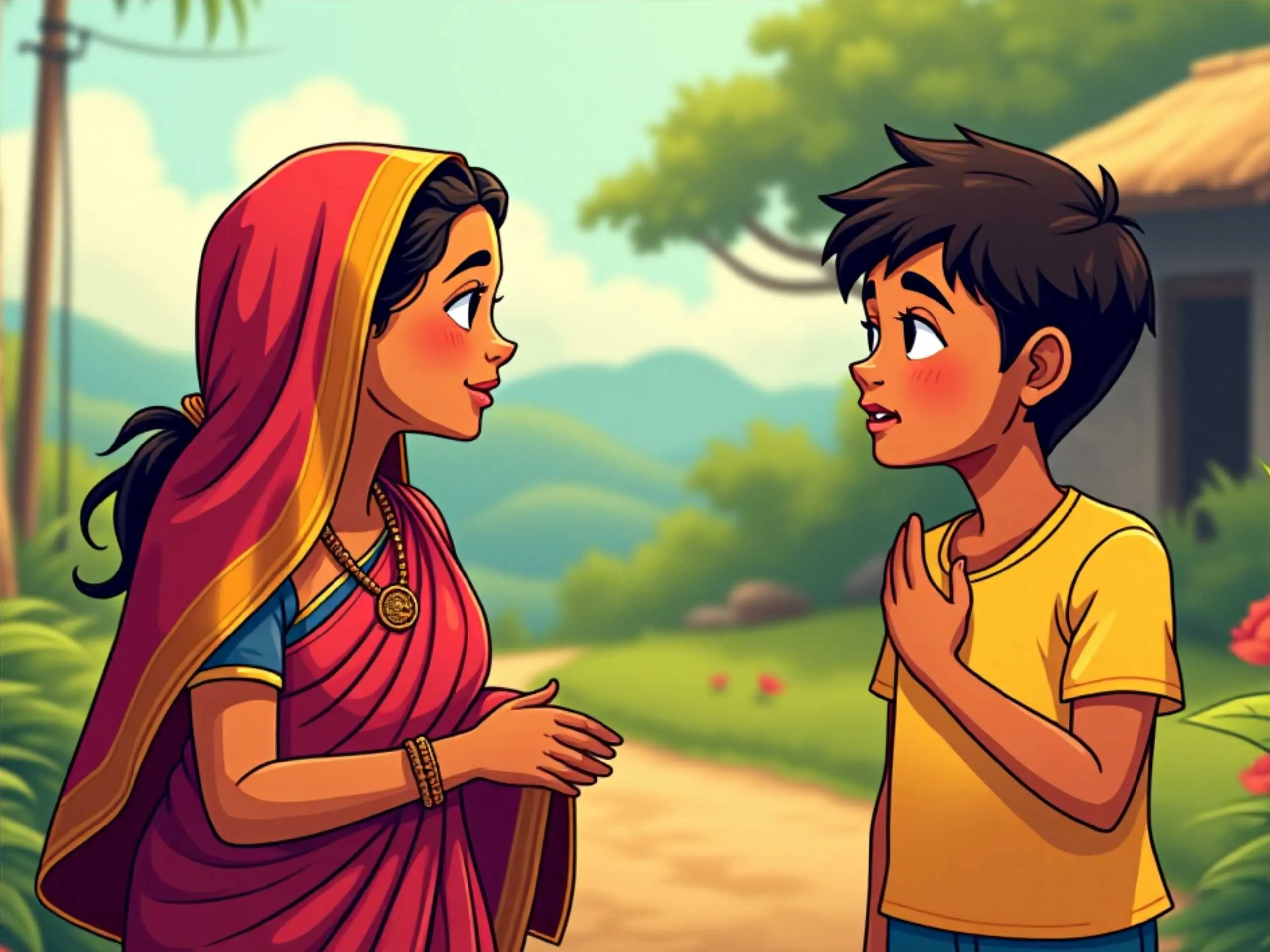 cartoon image of a women with her son