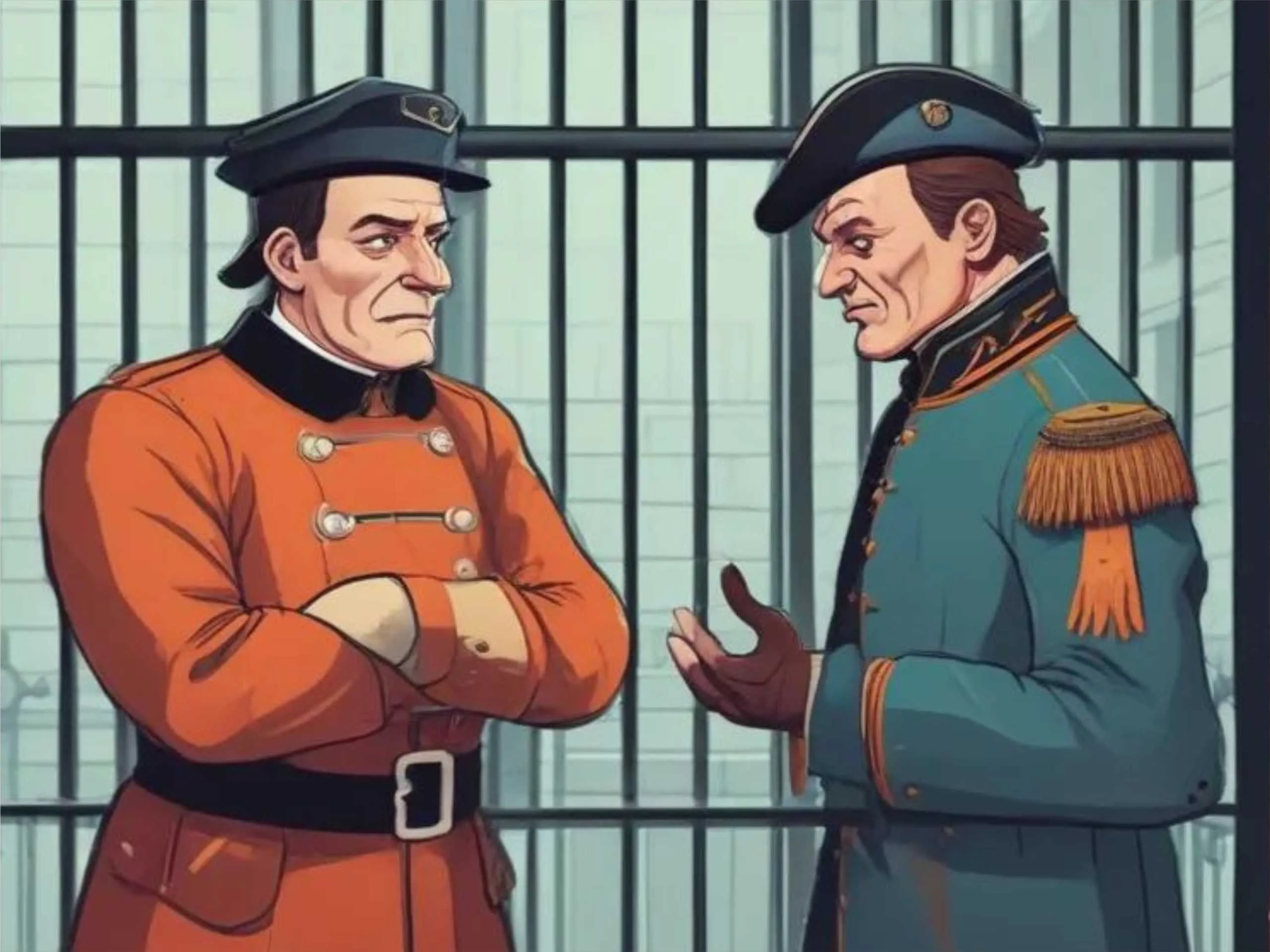 Cartoon image of army men in jail