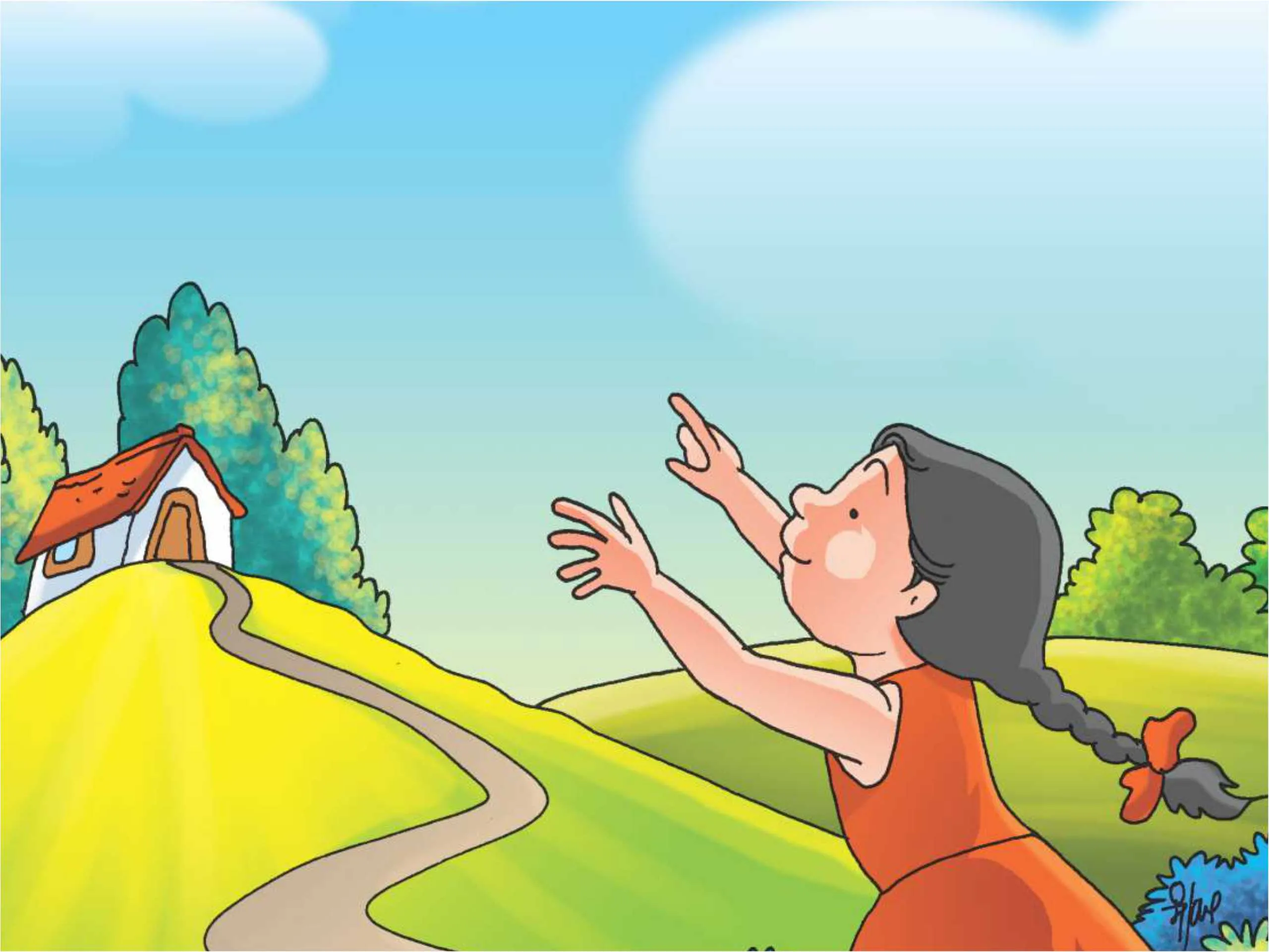 Little girl in garden cartoon image