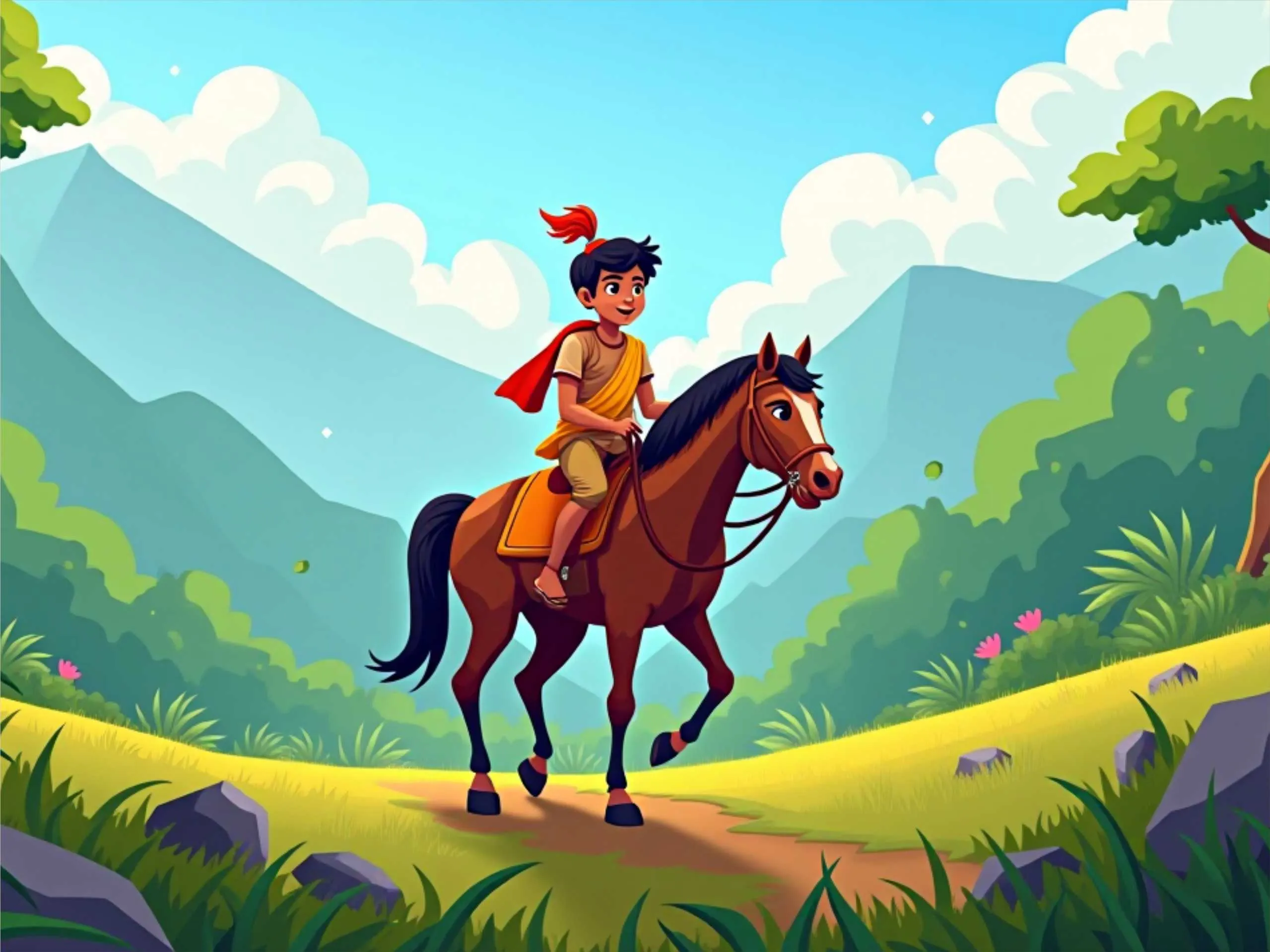 cartoon image of a boy riding a horse