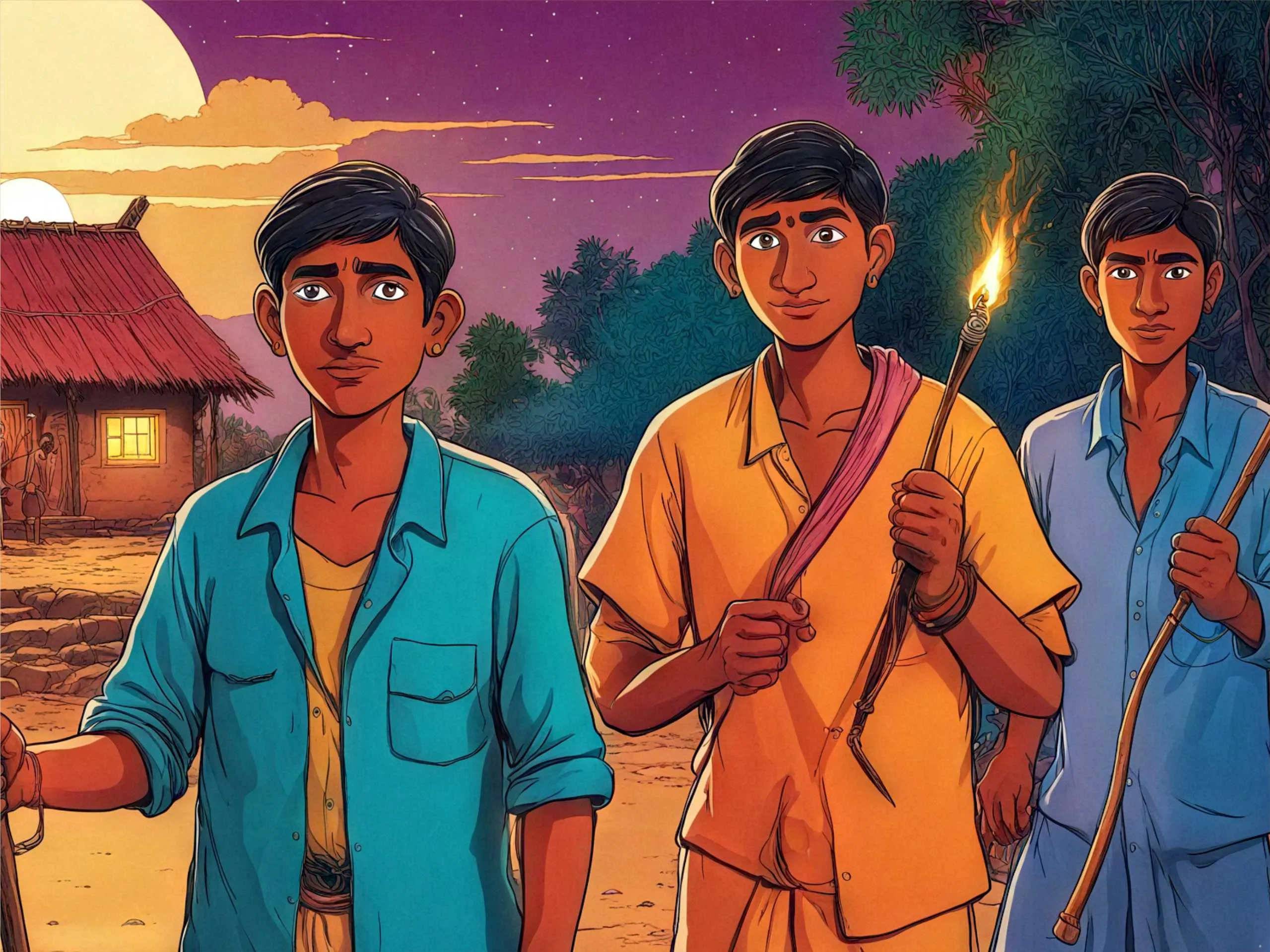 cartoon image of Indian village boys