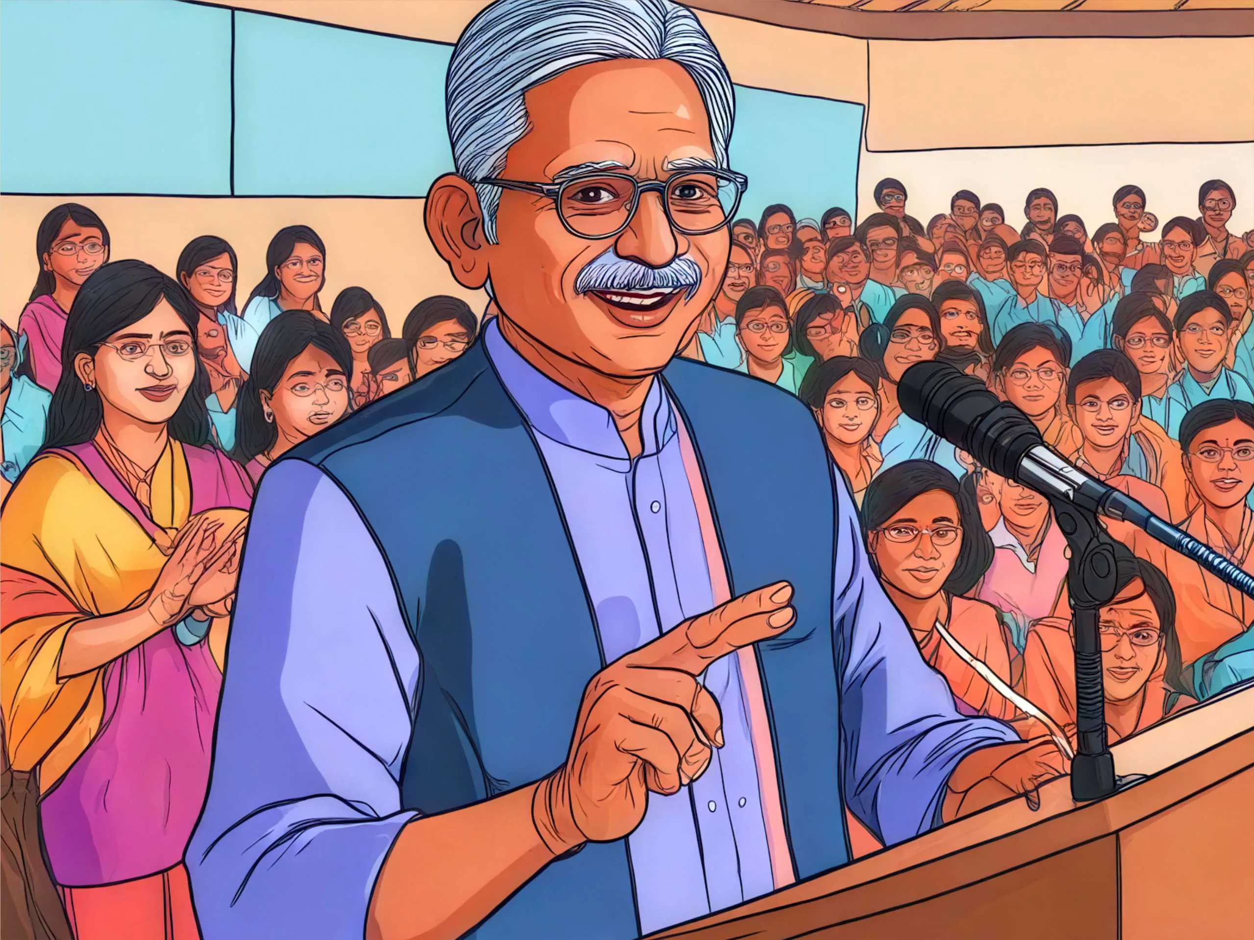 cartoon image of a principal giving speech