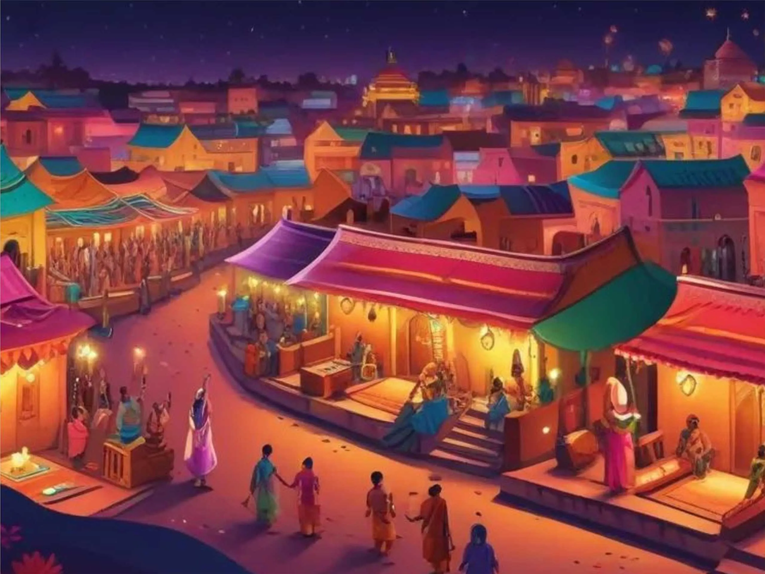 cartoon image of a rajasthani village