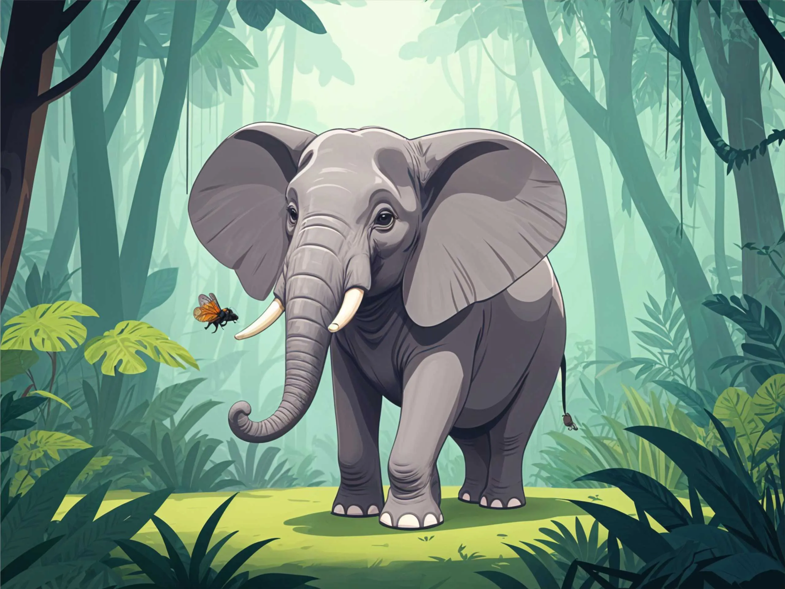 cartoon image of an elephant in jungle