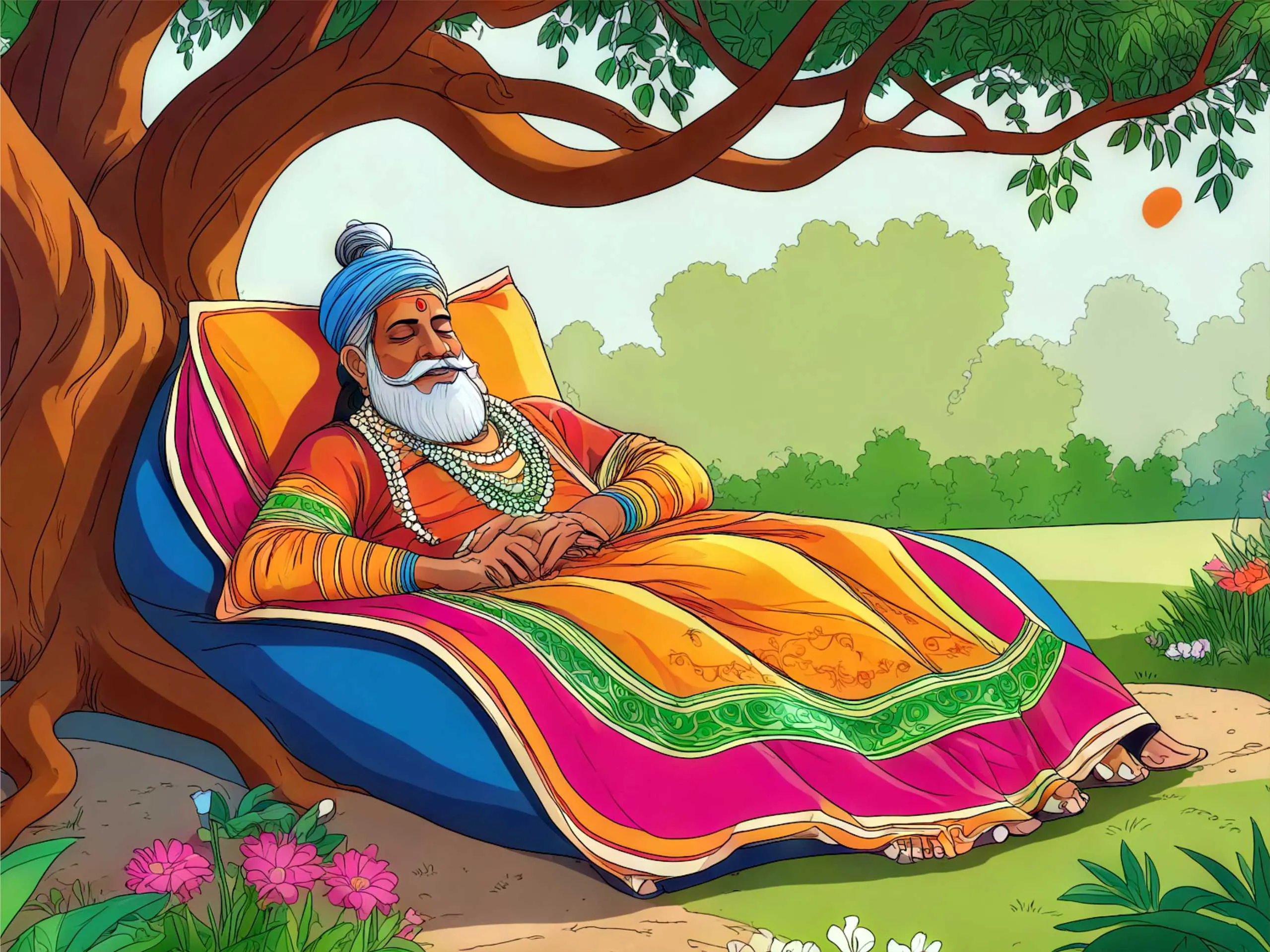 cartoon image of a king sleeping under a tree