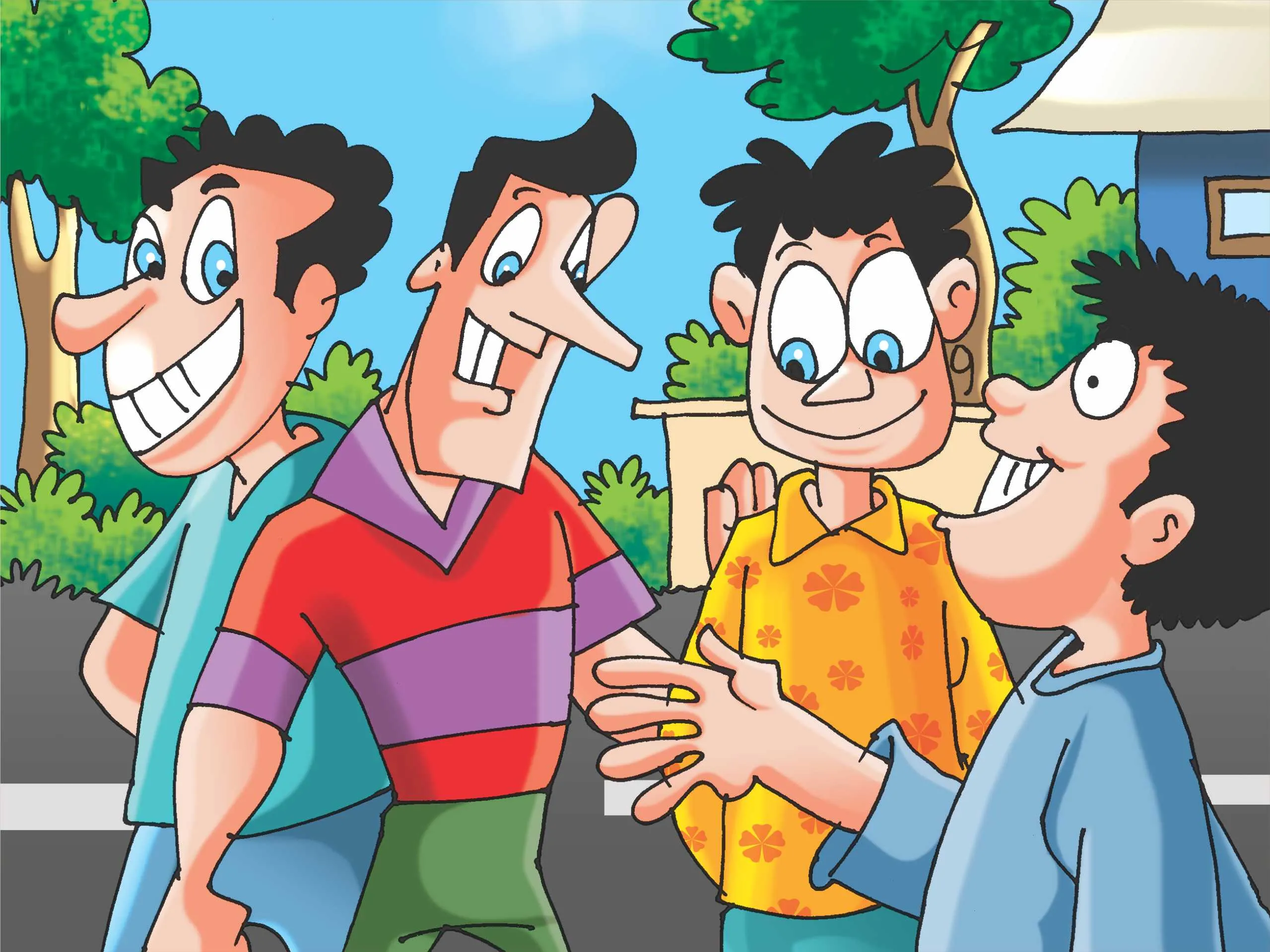 cartoon image of college boys