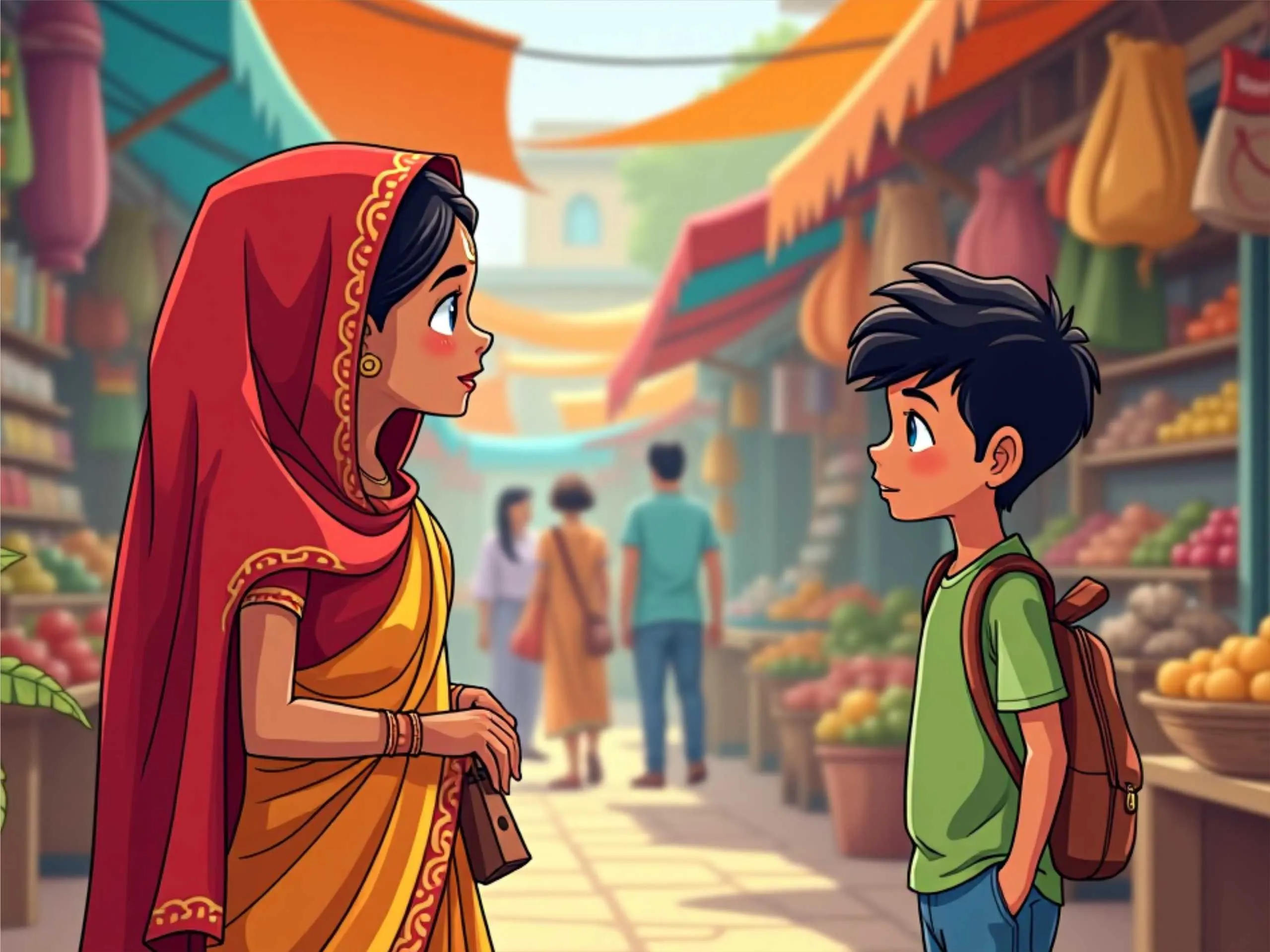 cartoon image of a kid and a women