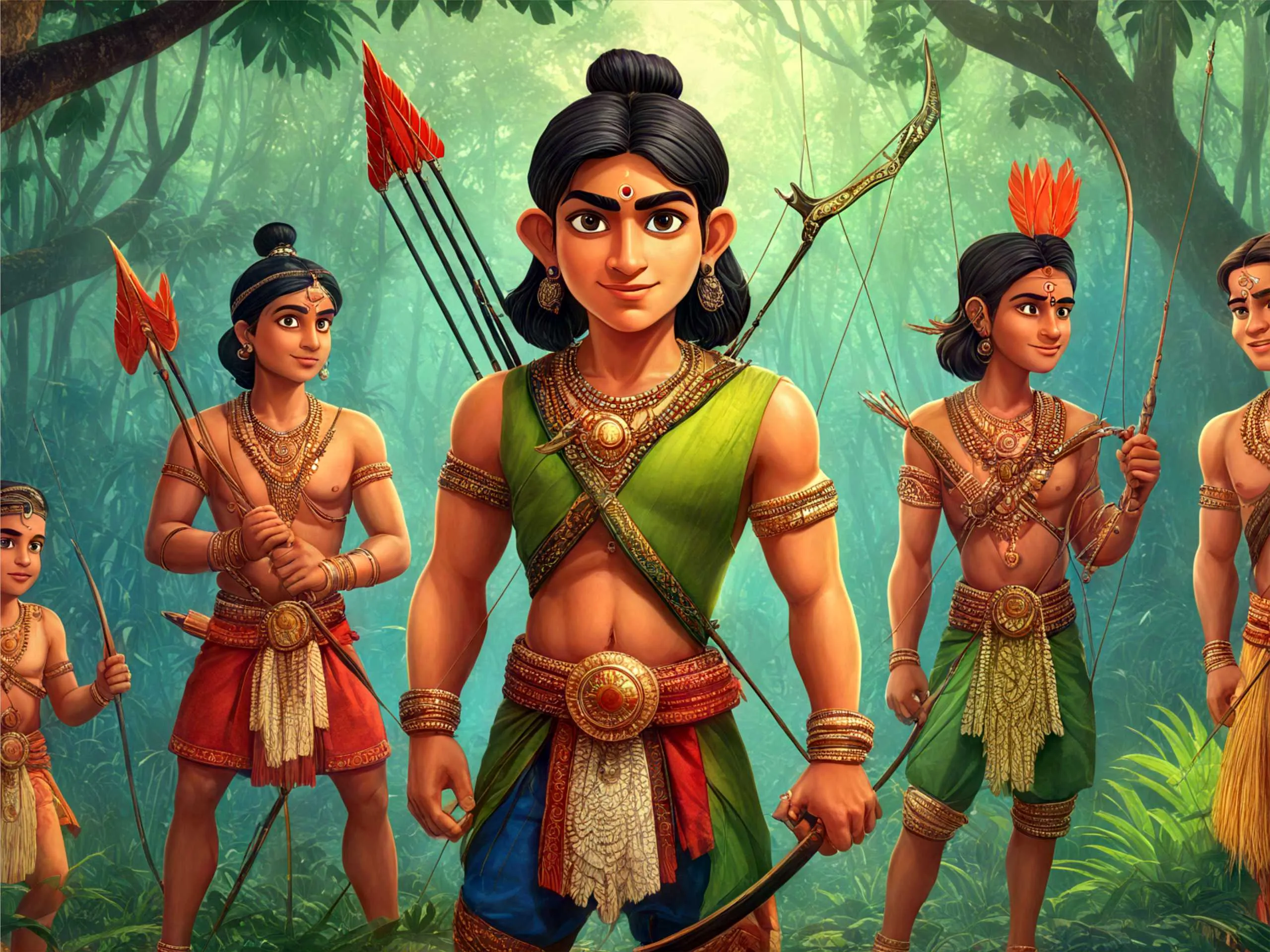 cartoon image of indian king in jungle