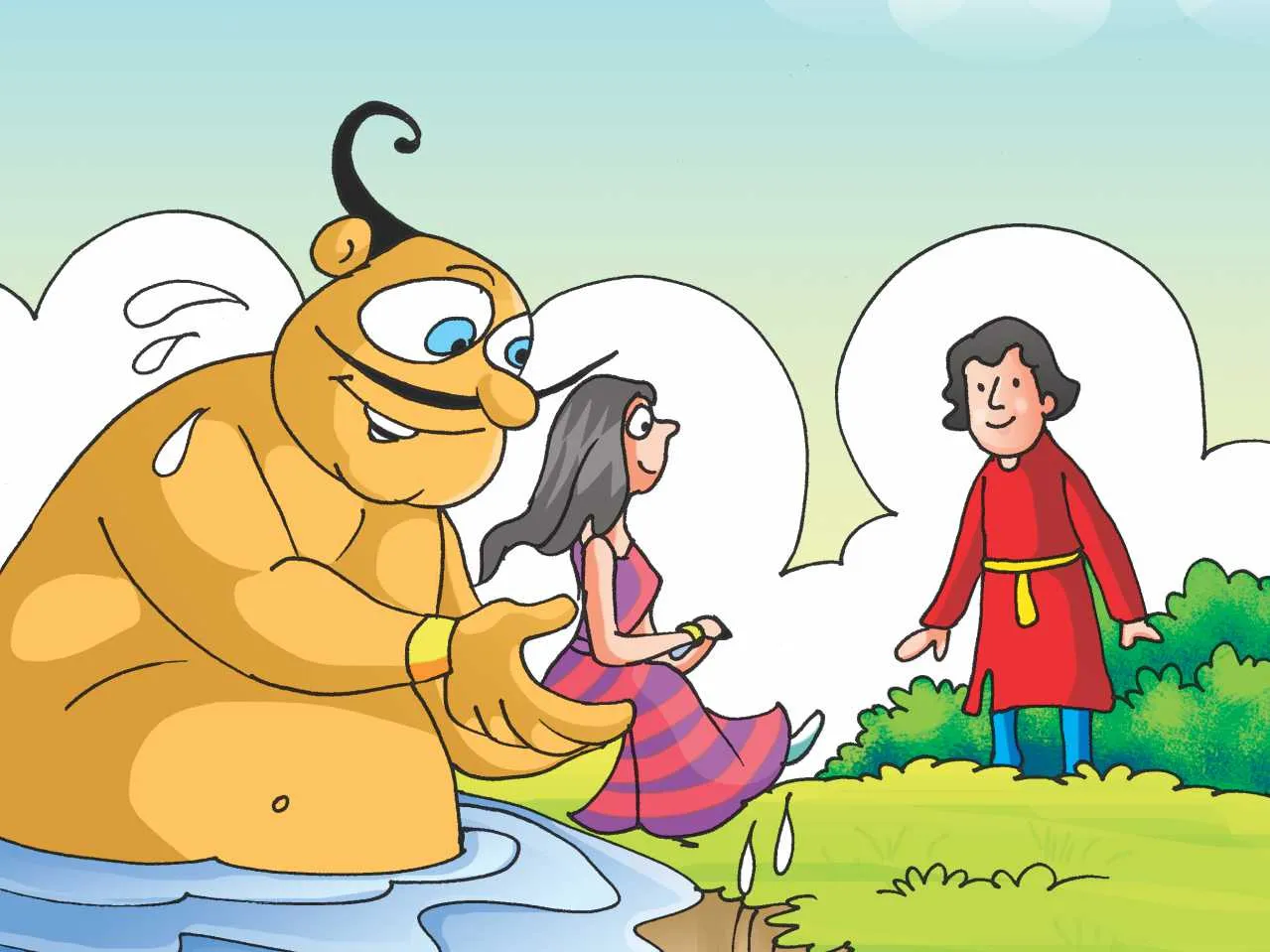 Ginnie with girl and boy cartoon image