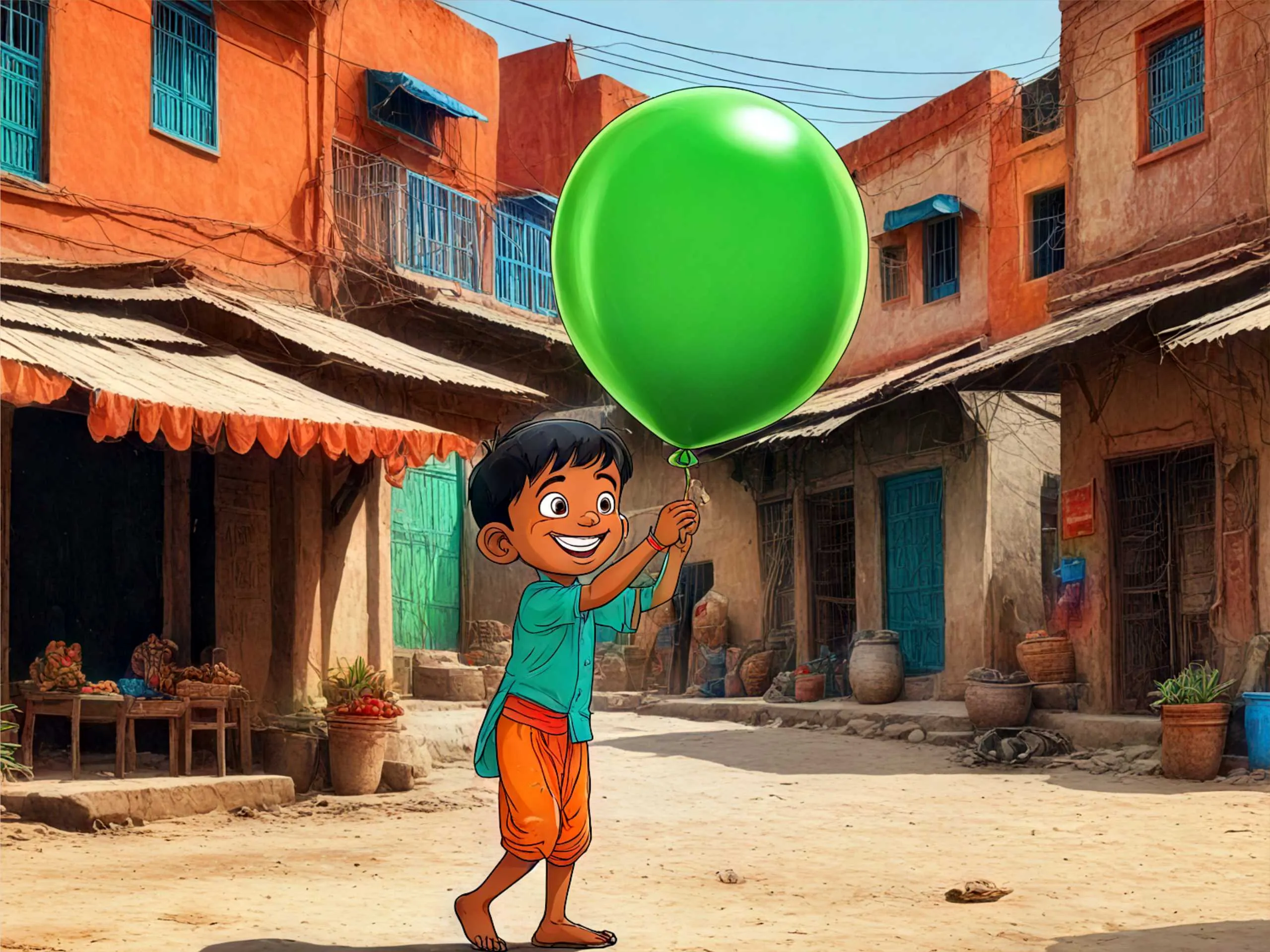 cartoon image of a kid playing with a balloon