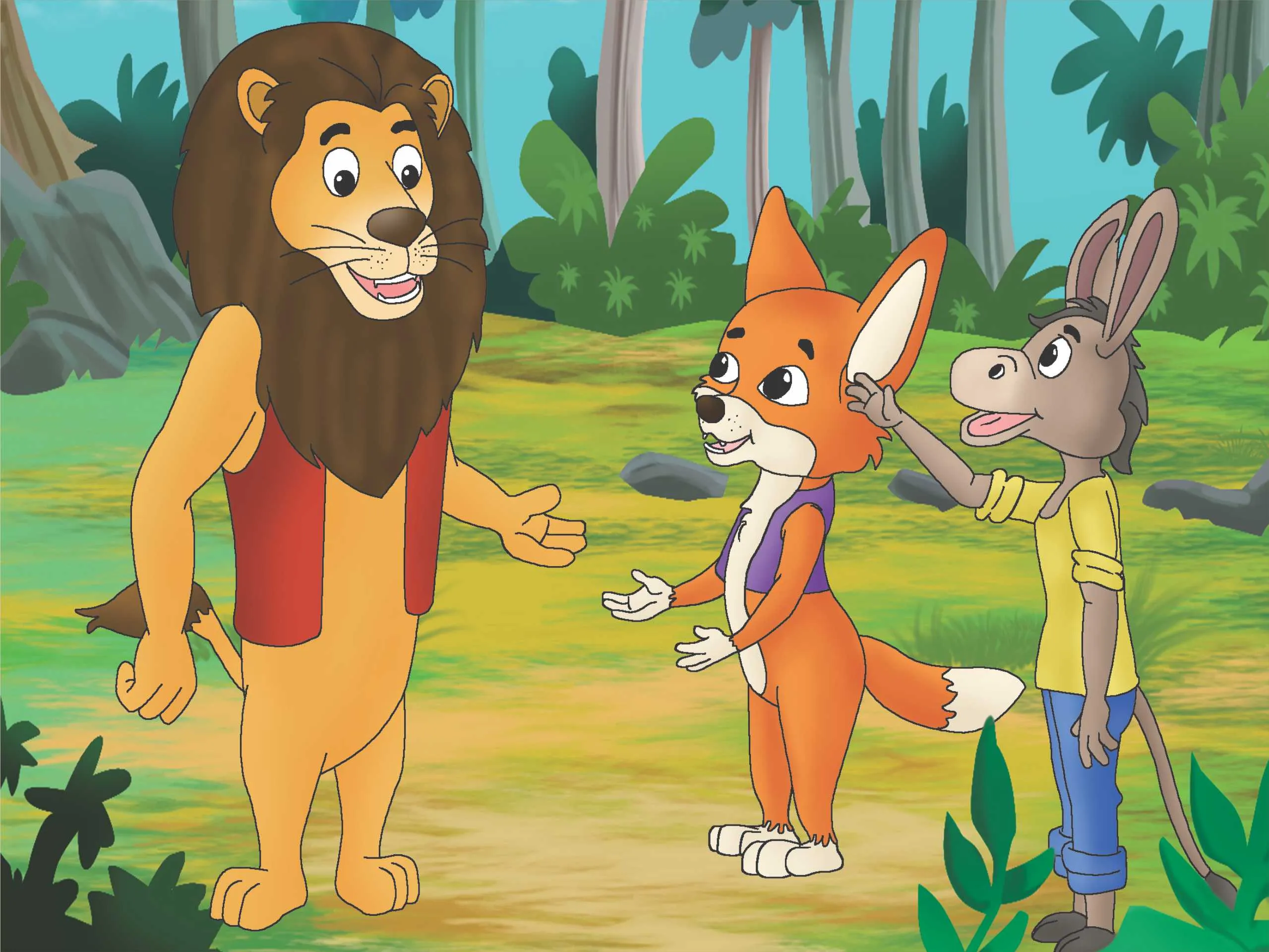 Lion fox and donkey cartoon image