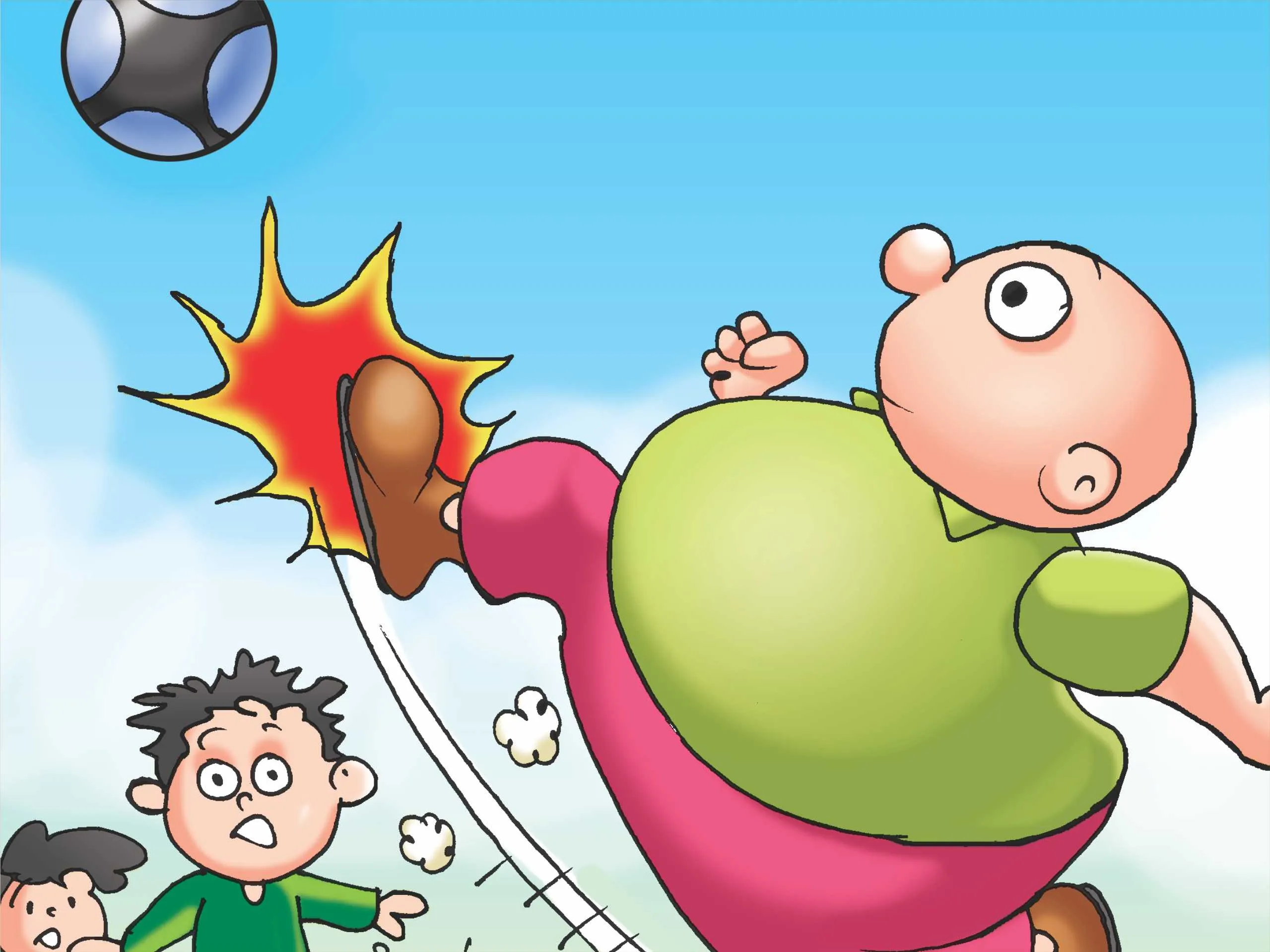 Fat  boy playing football cartoon image