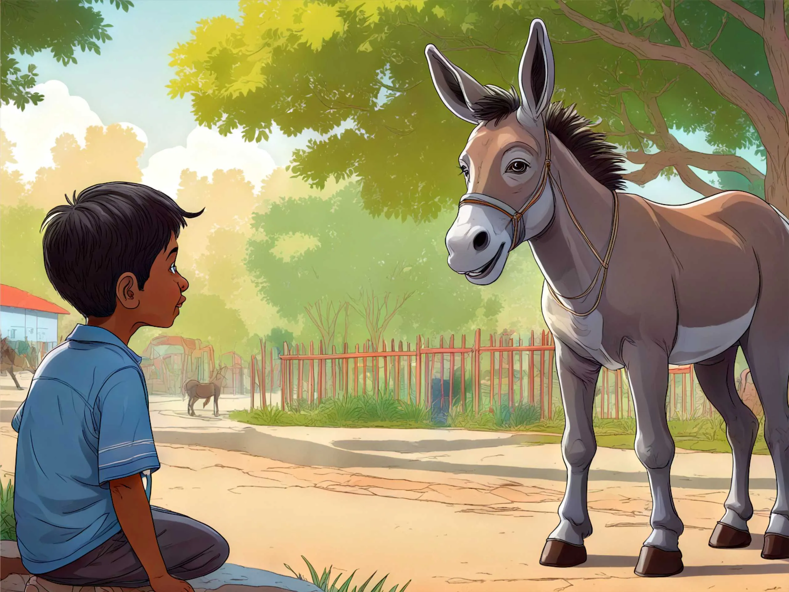 cartoon image of a kid with a donkey