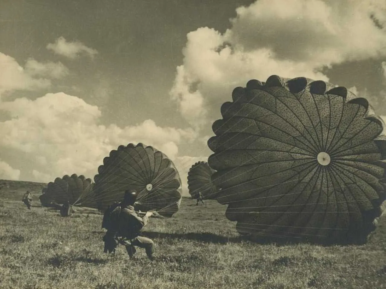 Paragliders ready with parachutes