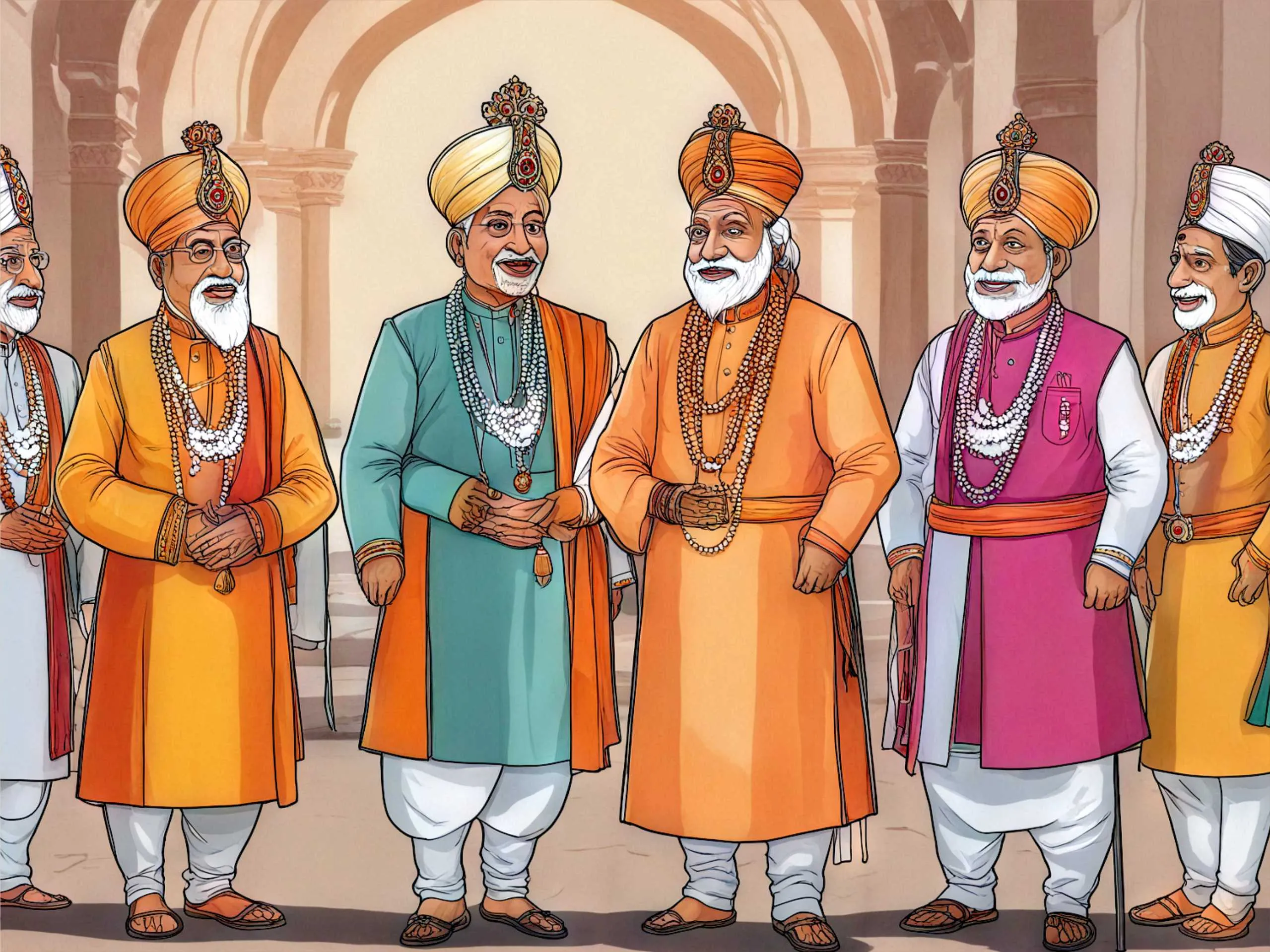 cartoon image of a indian king ministers