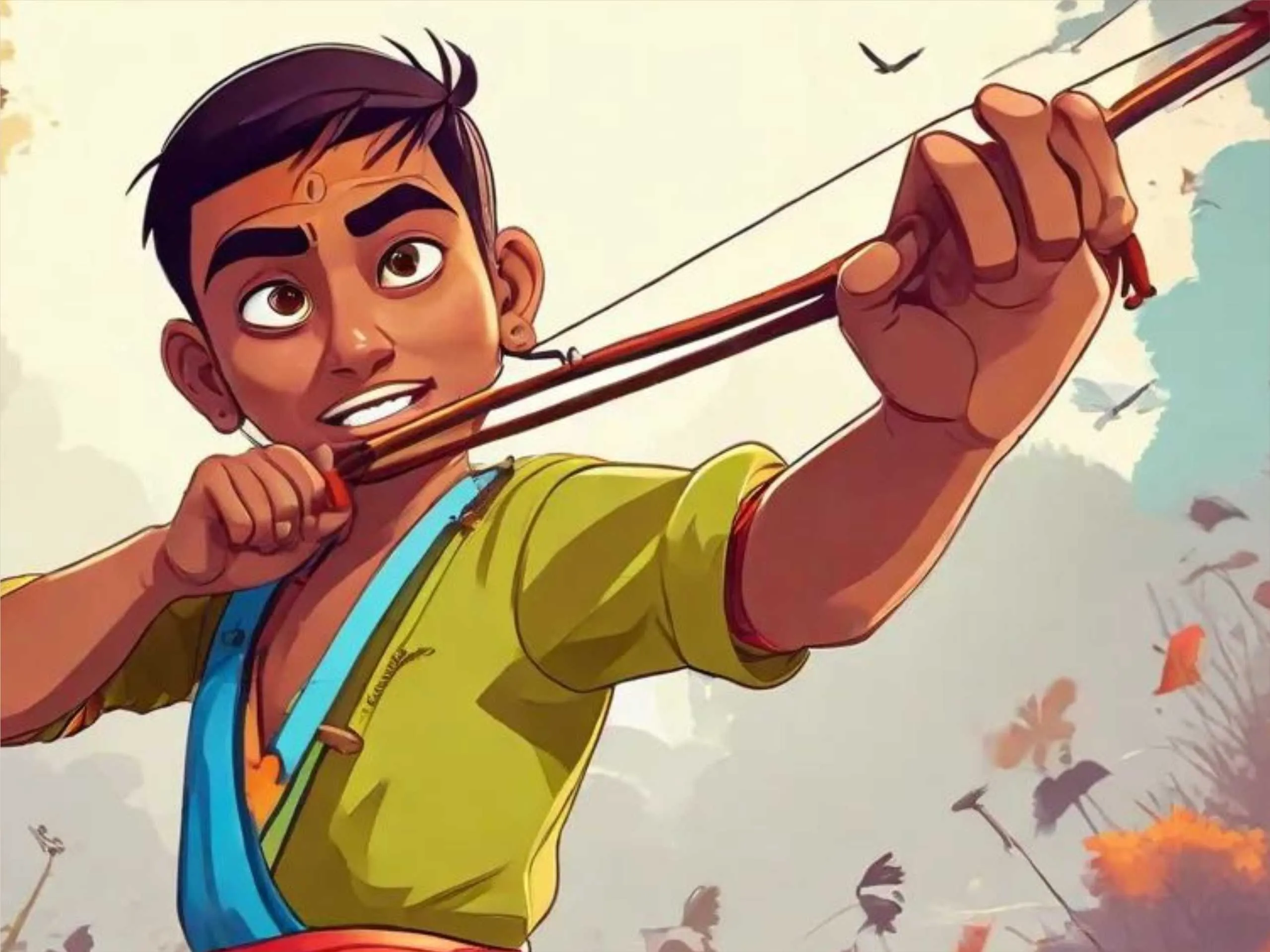 cartoon image of a boy using slingshot