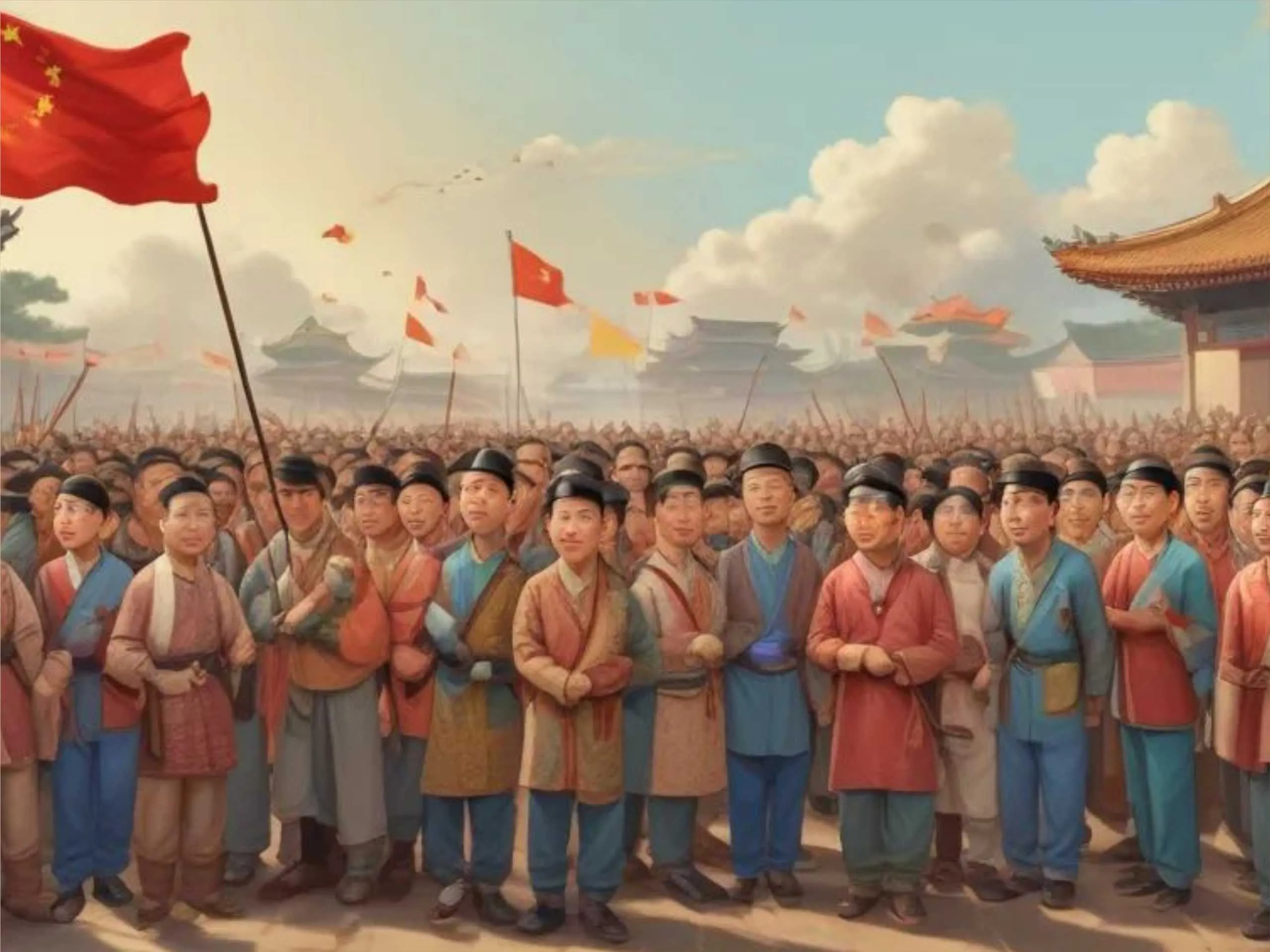 Chineese men constructing wall of china cartoon image