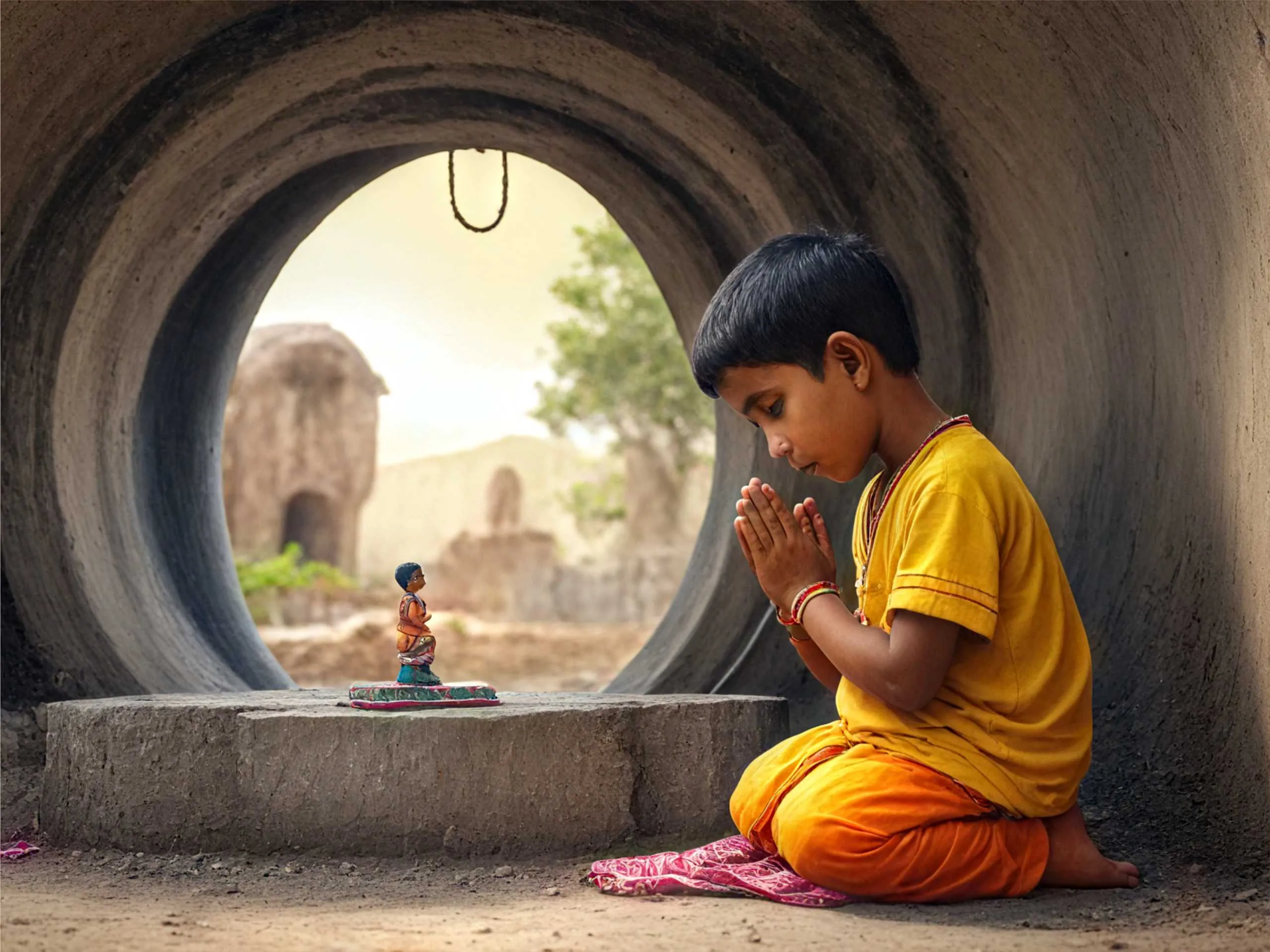 Cartoon image of a kid praying